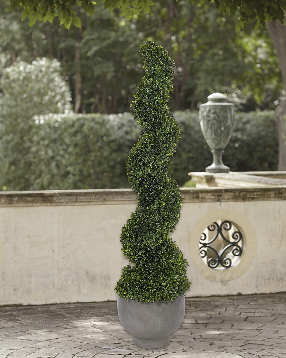 Shop Ndi Faux Boxwood Spiral Topiary Plant In Concrete Pot, 54"t In Green