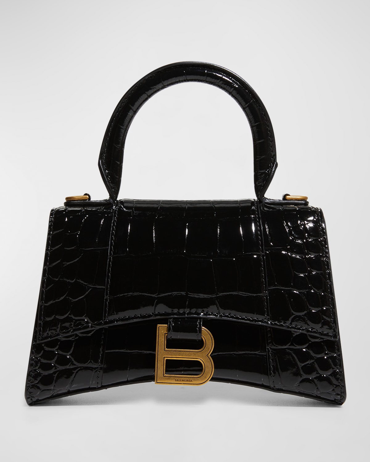 Balenciaga Hourglass Xs Crocodile-embossed Top-handle Bag In Black