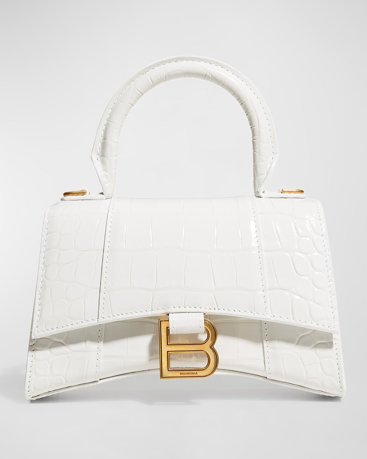 Balenciaga Hourglass Xs Crocodile-embossed Top-handle Bag In 9001 Optic White