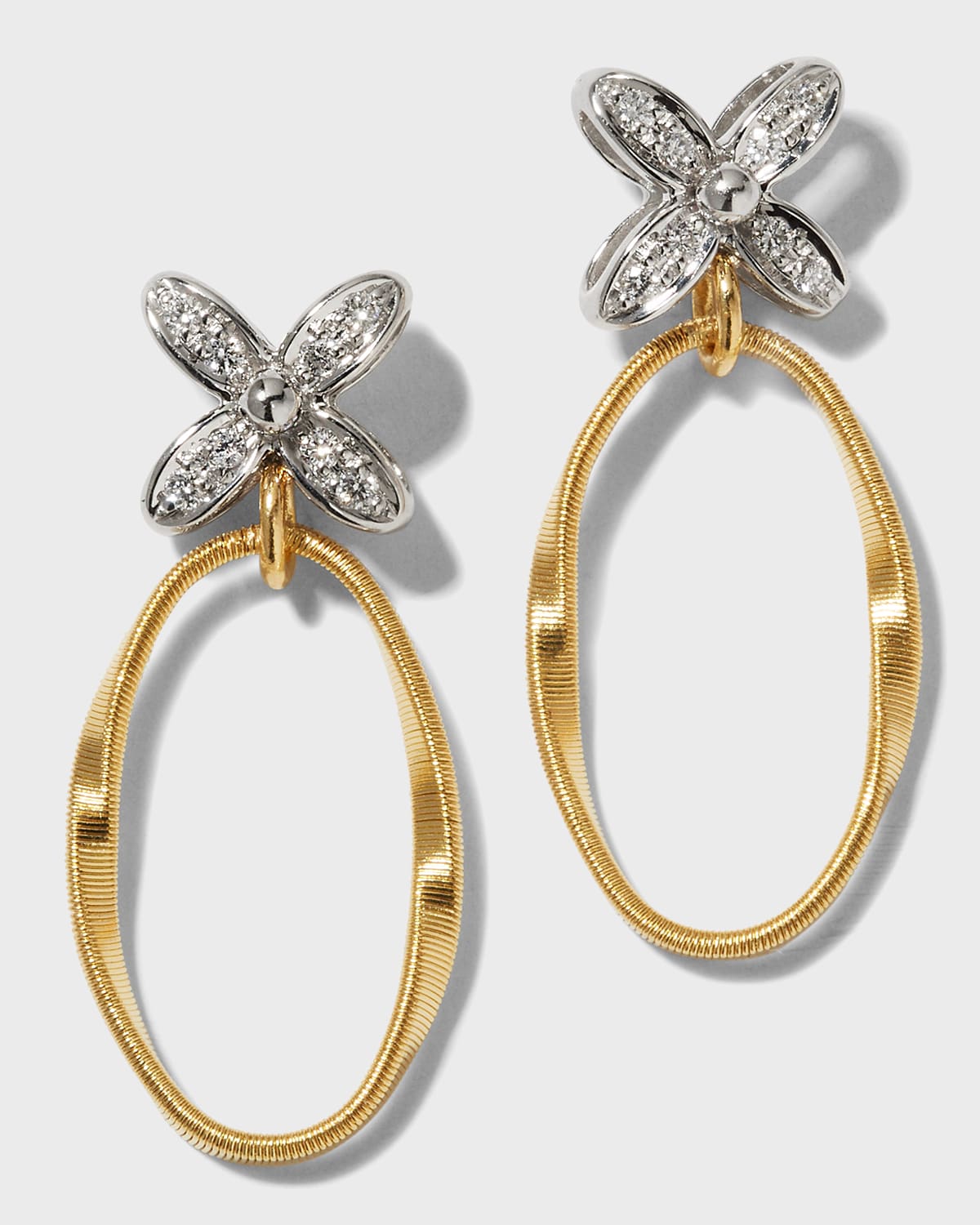 Marco Bicego 18k White & Yellow Gold Marrakech Onde Diamond Flower Drop Earrings