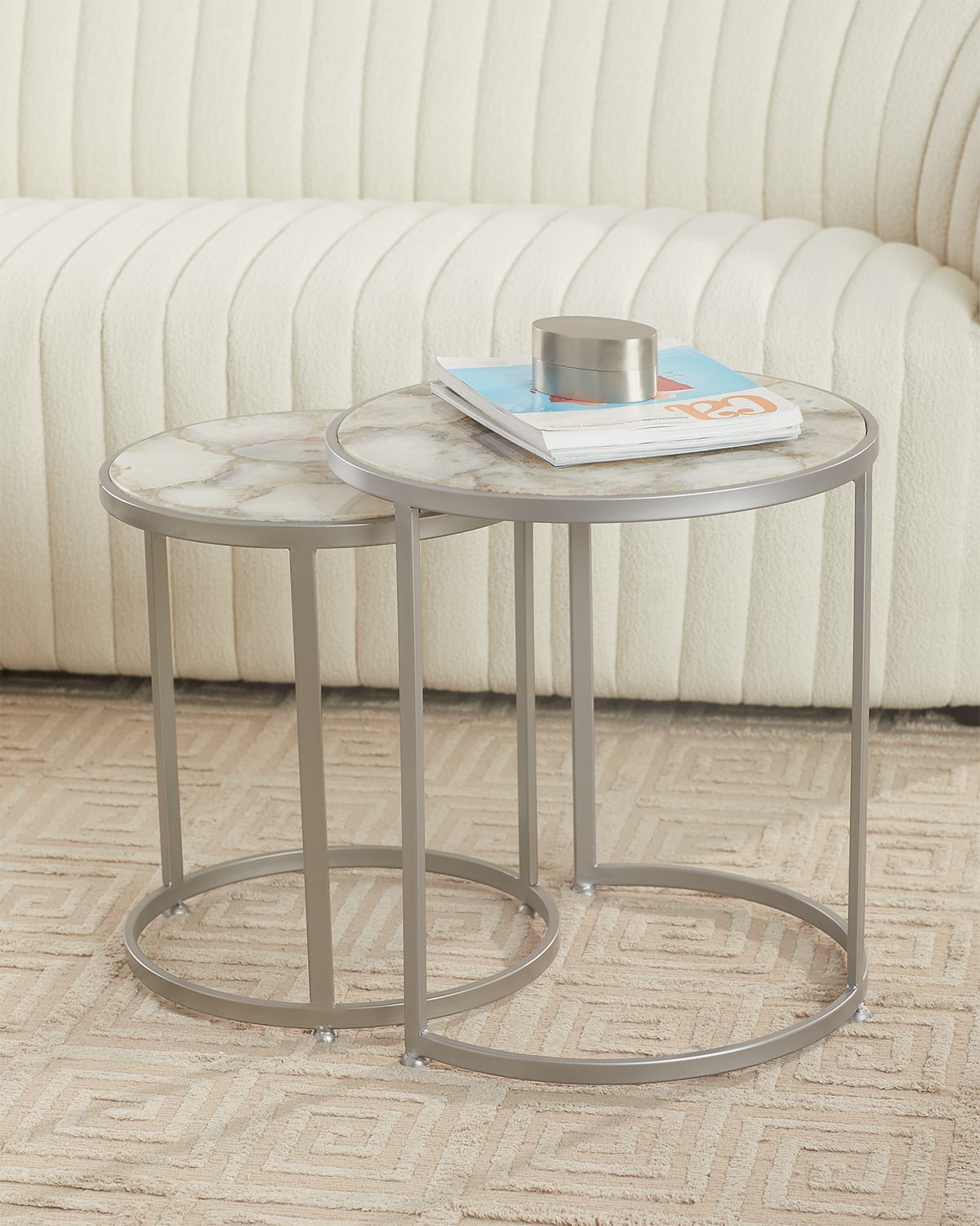 Katherine Noble By Bmc Gianna Nesting Tables, Set Of 2 In Pink Agate/silver