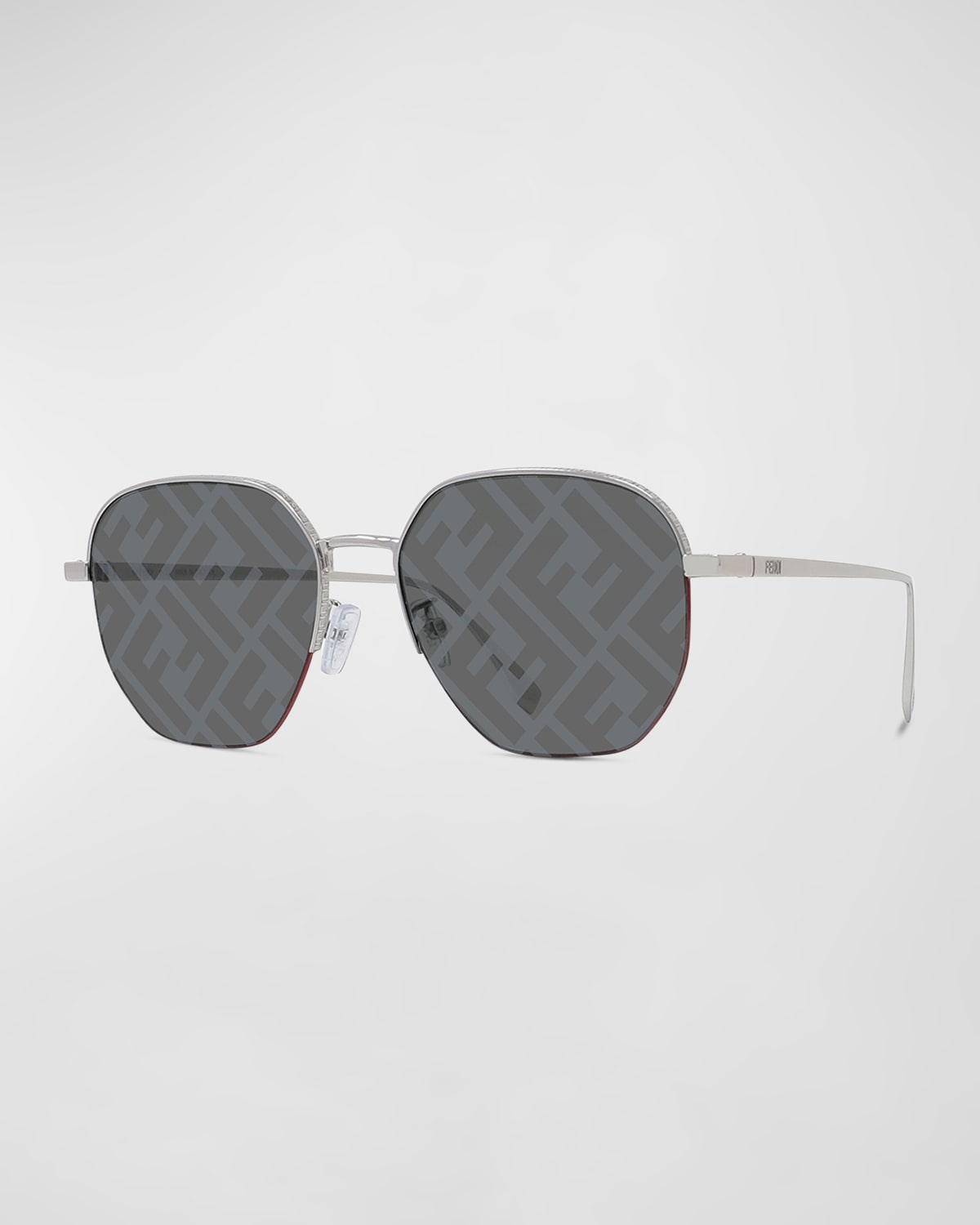 FENDI MEN'S METAL AVIATOR LOGO LENS SUNGLASSES