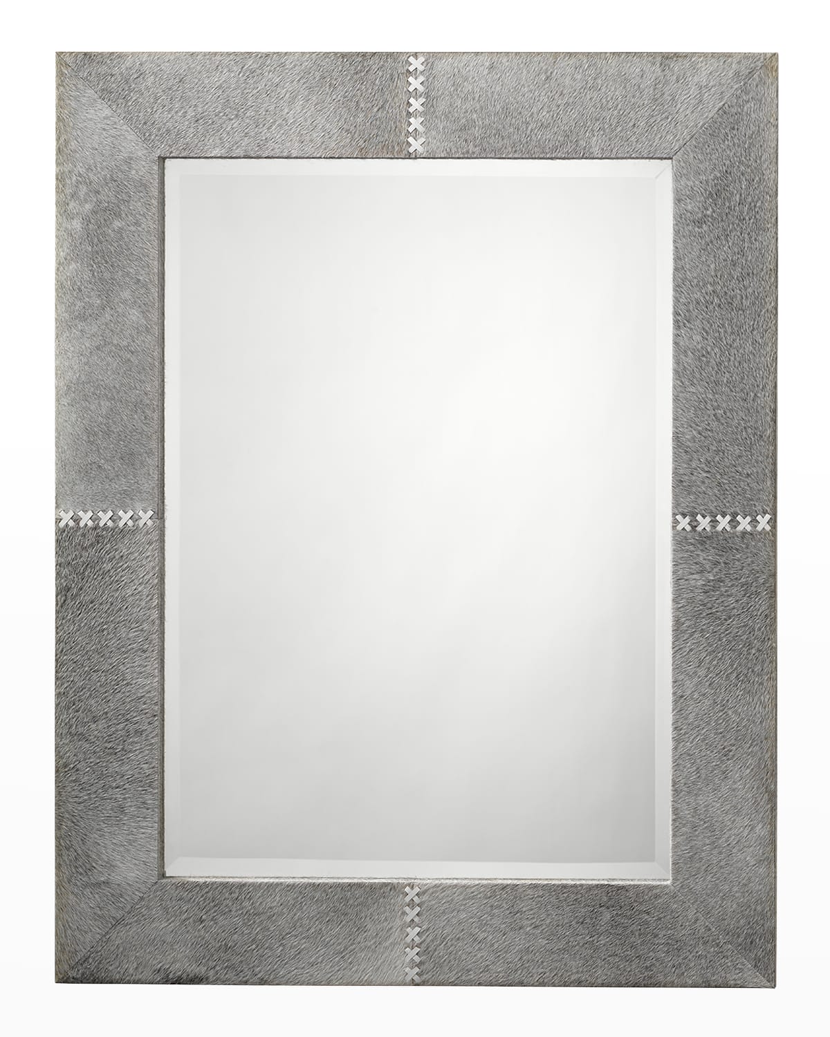 Shop Jamie Young Cross Stitch Rectangle Mirror In Grey Hide W/ White Stitching