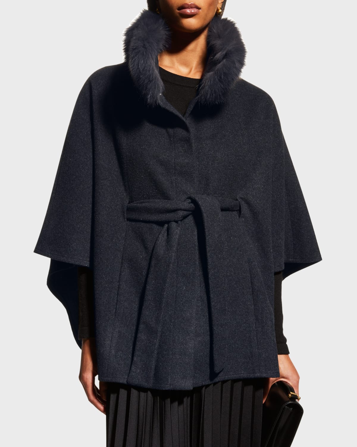 Gorski Women's Wool Belted Cape With Toscana Lamb Collar In Black ...