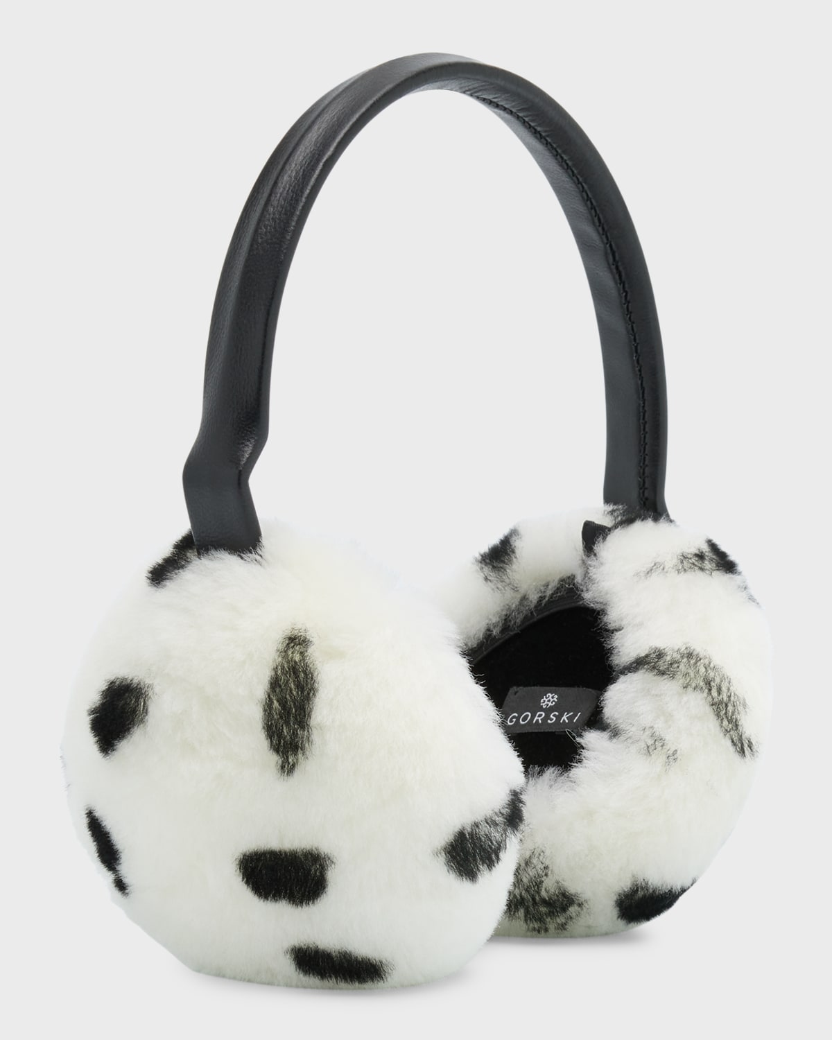 Gorski Lamb Shearling Earmuffs In White Black Spott