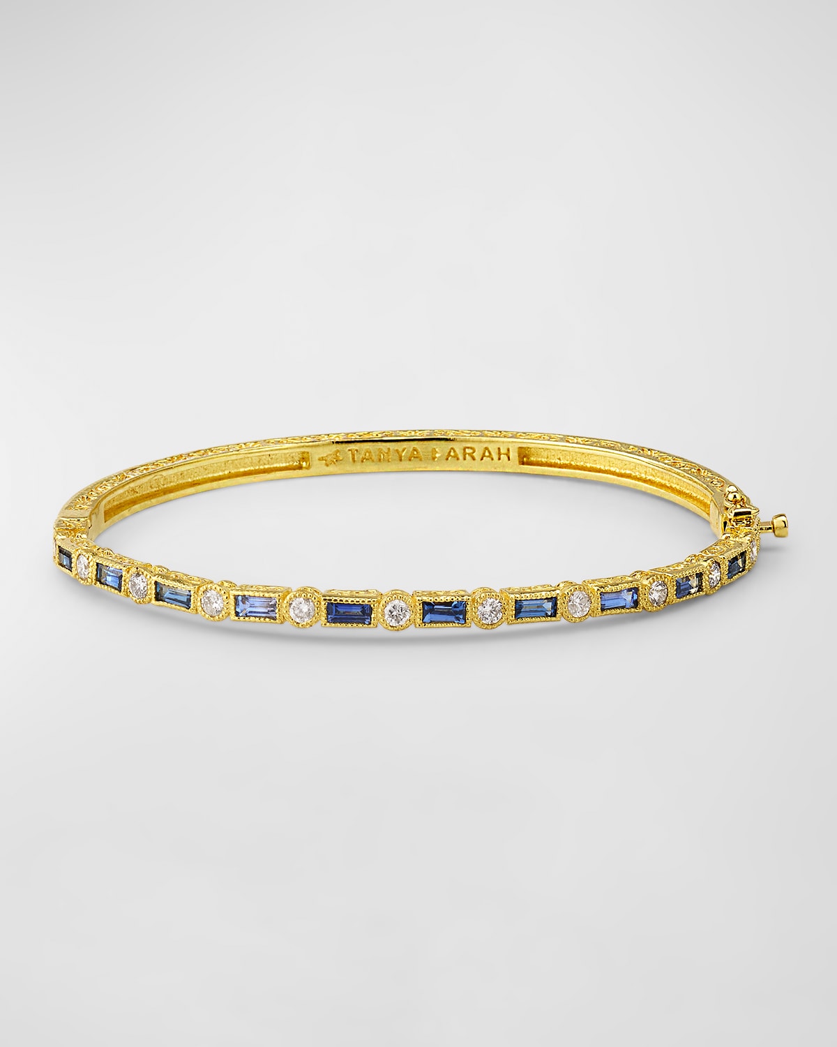 18K Yellow Gold Bangle Bracelet with Blue Sapphires and Diamonds