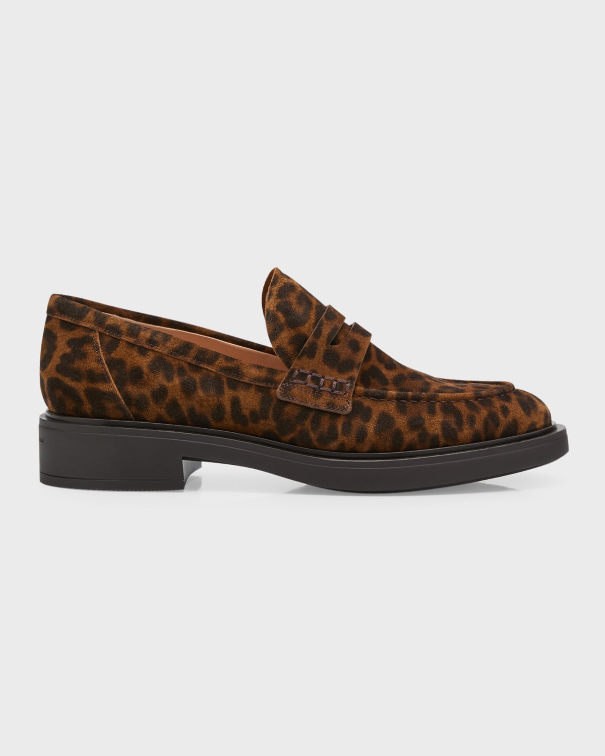 Gianvito Rossi Suede Flat Penny Loafers In Leopard