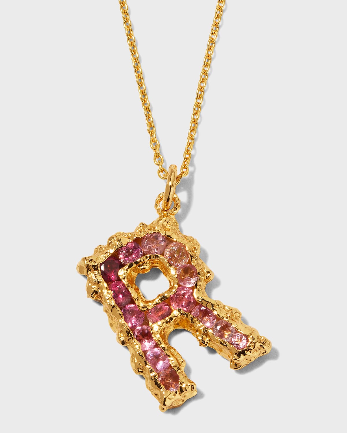 Pink Sapphires and Tourmaline Ombre Alphabet Necklace