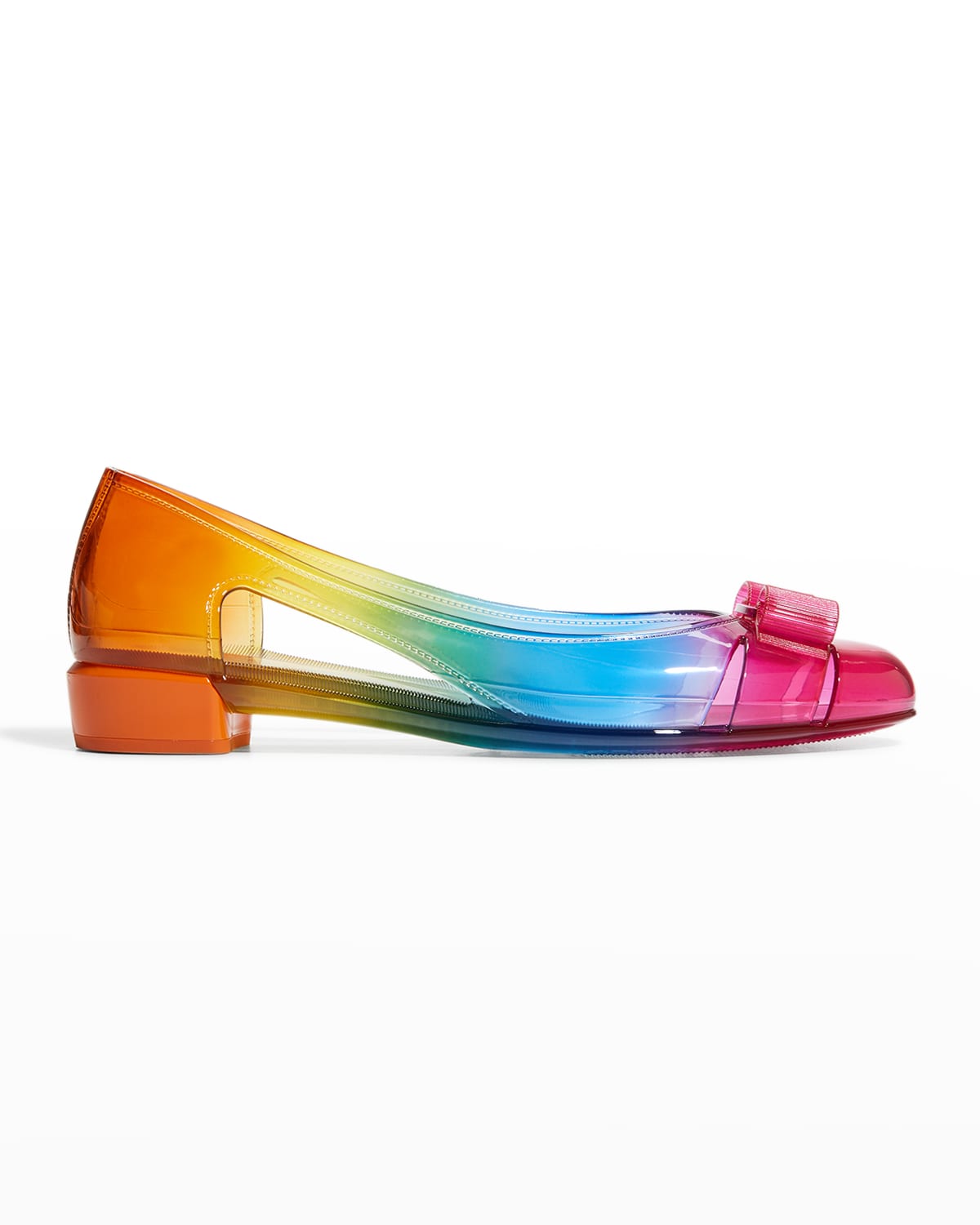 Salvatore Ferragamo Jelly Rainbow Cutout Vara Bow Flat
