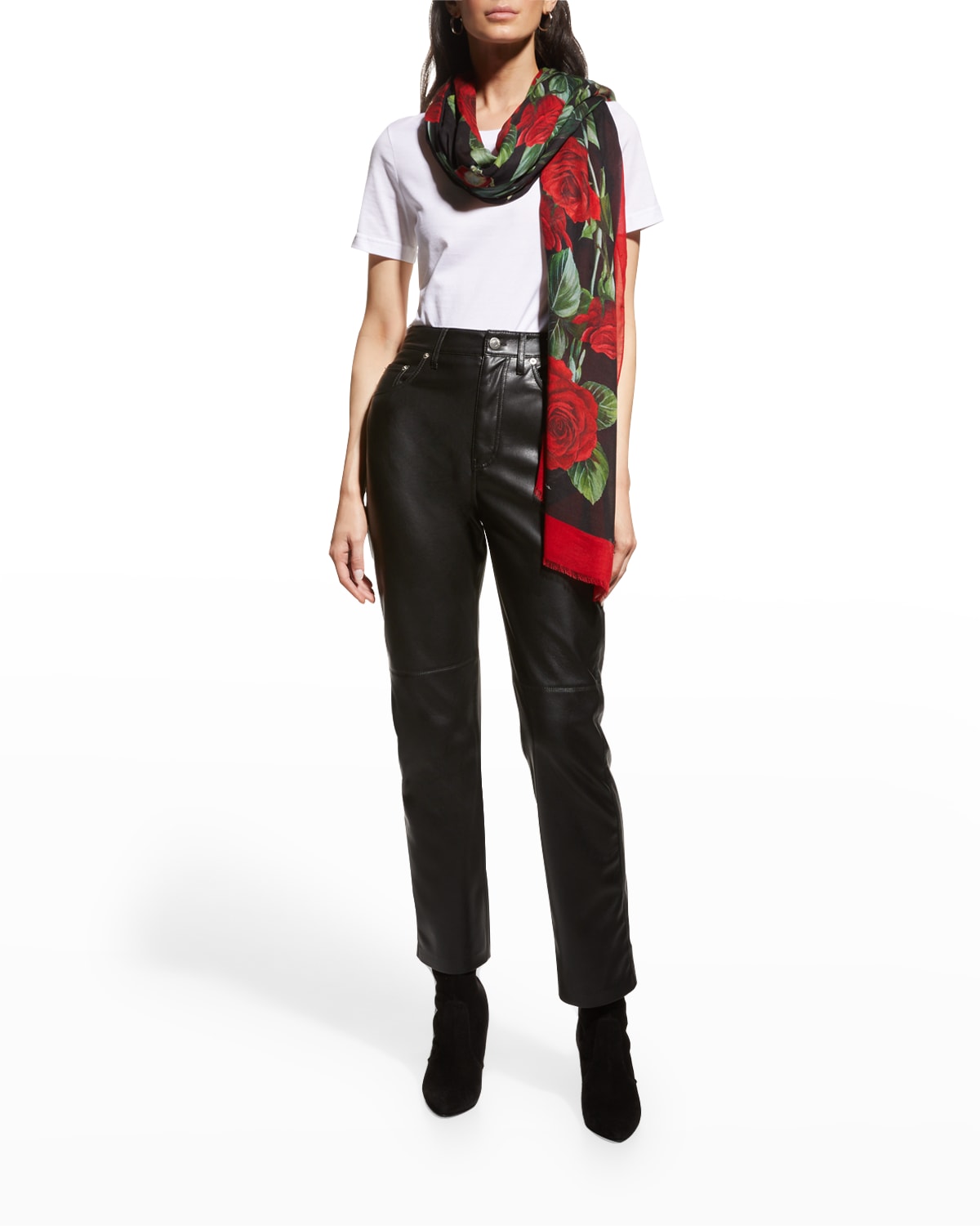 Dolce & Gabbana Rose-print Cashmere-modal Scarf In Black / Rose