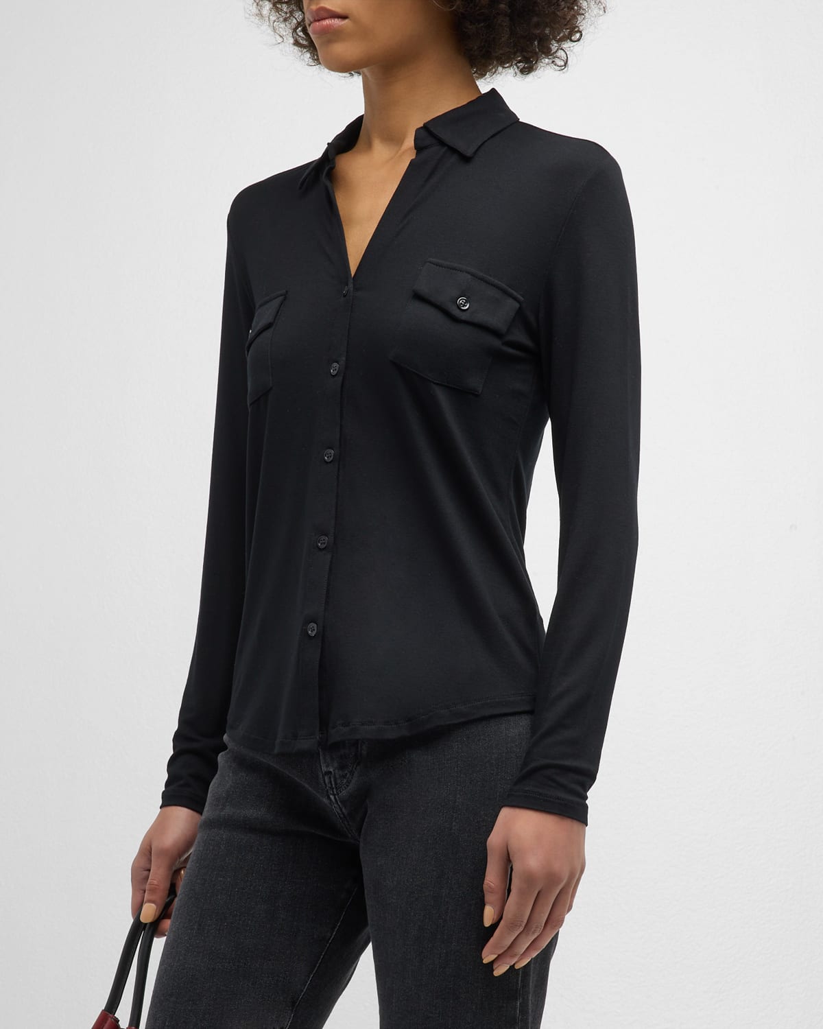 Shop Majestic Soft Touch Button-down Shirt With Pockets In Noir