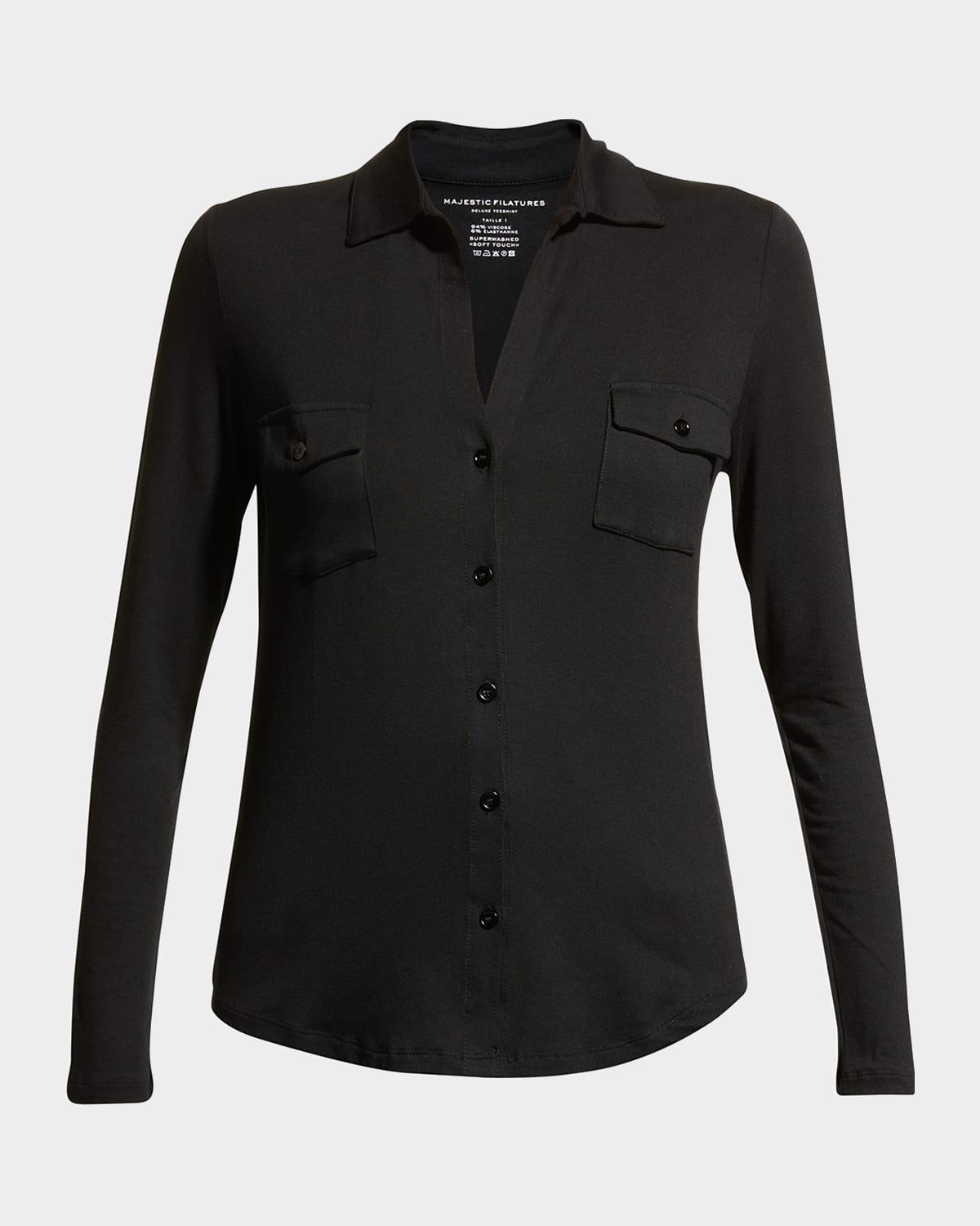 Majestic Soft Touch Button-down Shirt With Pockets In Noir