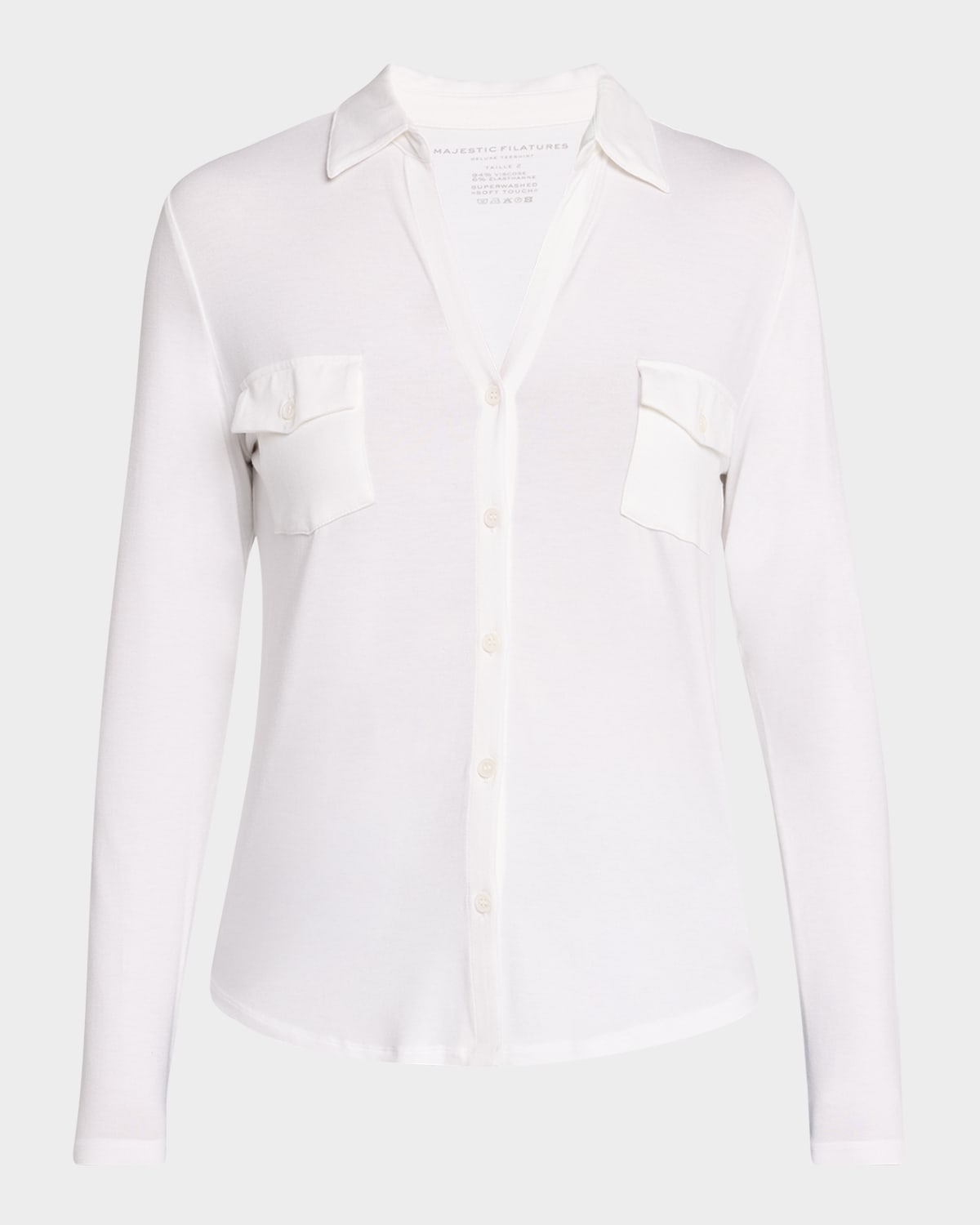 Majestic Soft Touch Button-down Shirt With Pockets In Blanc