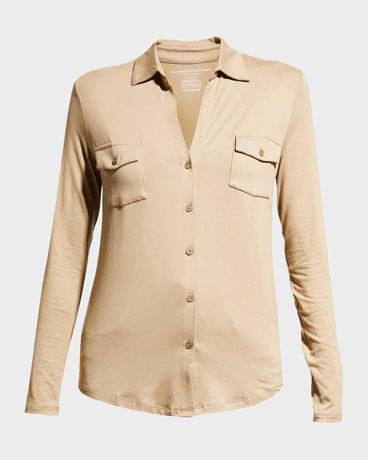 Majestic Soft Touch Button-down Shirt With Pockets In Cigar