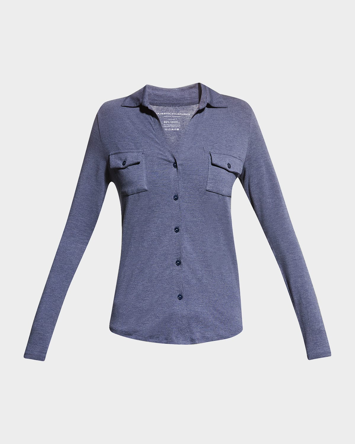 Majestic Soft Touch Button-down Shirt With Pockets In Denim Chine