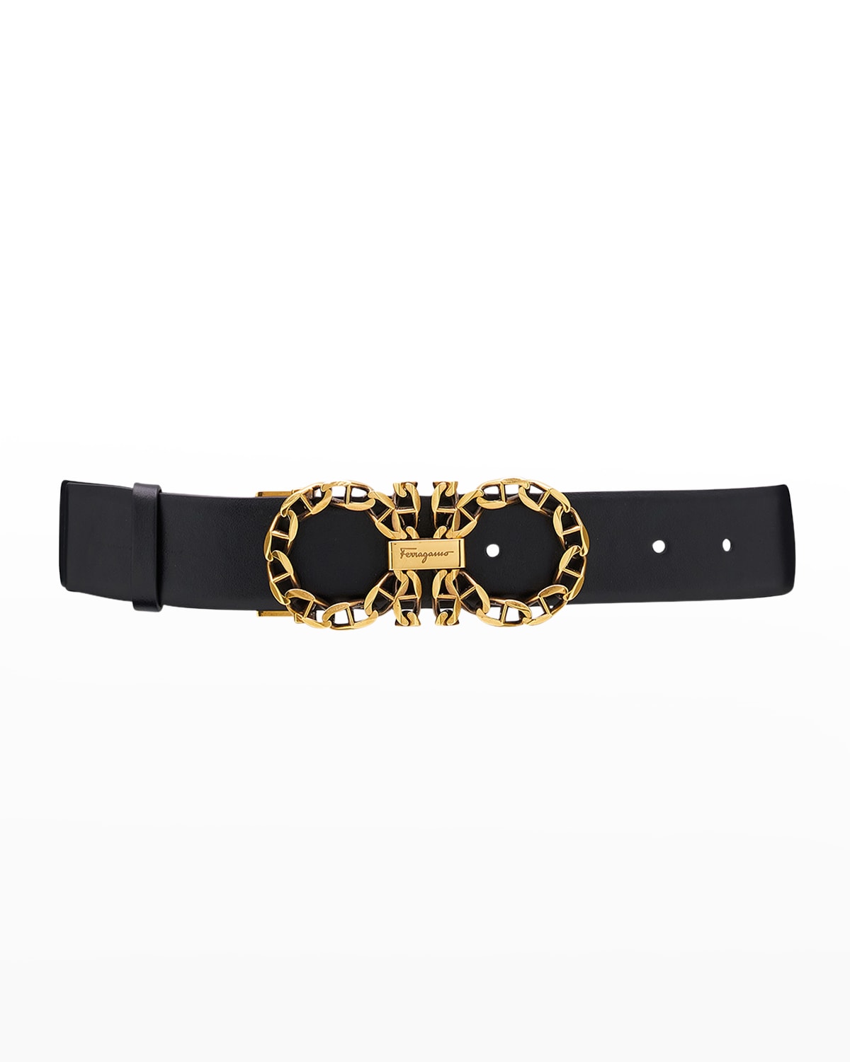 Ferragamo Gancini Buckle Leather Belt In Black
