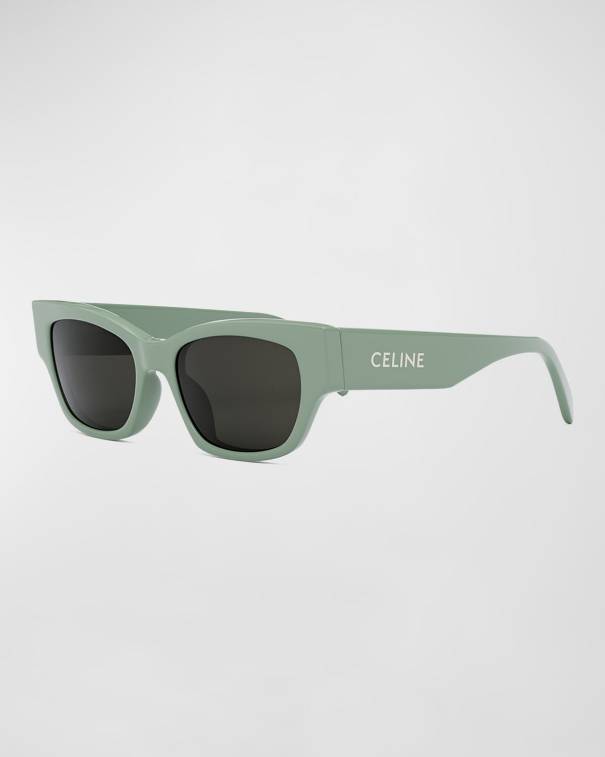 Shop Celine Rectangle Acetate Sunglasses In Light Green