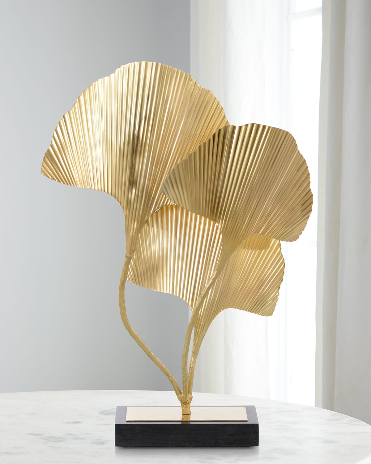 Shop John-richard Collection Shadows Of Ginkgo Leaf Torchiere Lamp In Gold