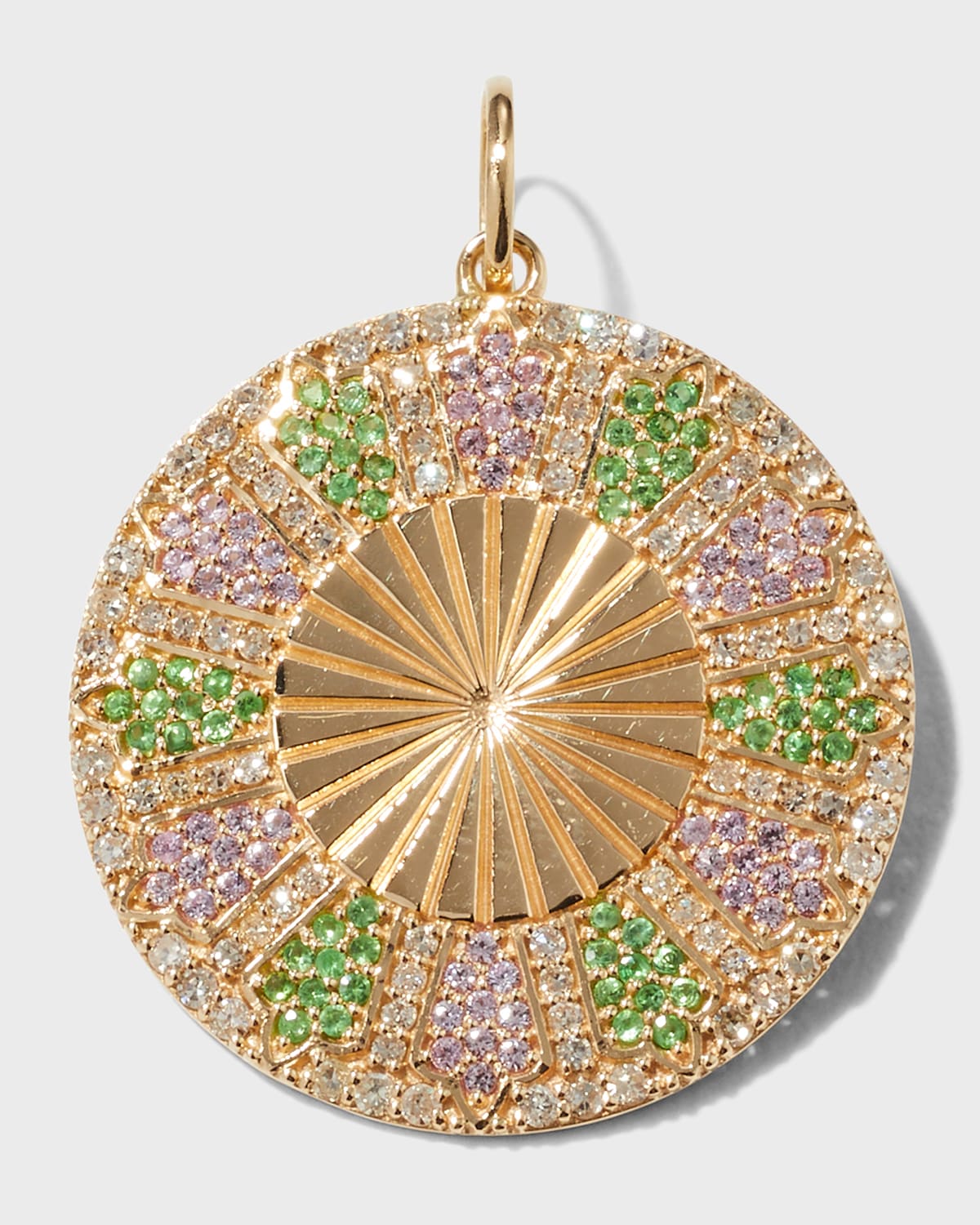Kastel Jewelry Textured Marrakech Pink Sapphire, Tsavorite and Diamond Pendant