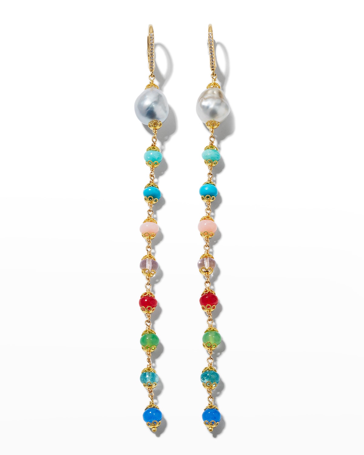 18k Wire Wrap Line Earrings with Tahitian Pearls