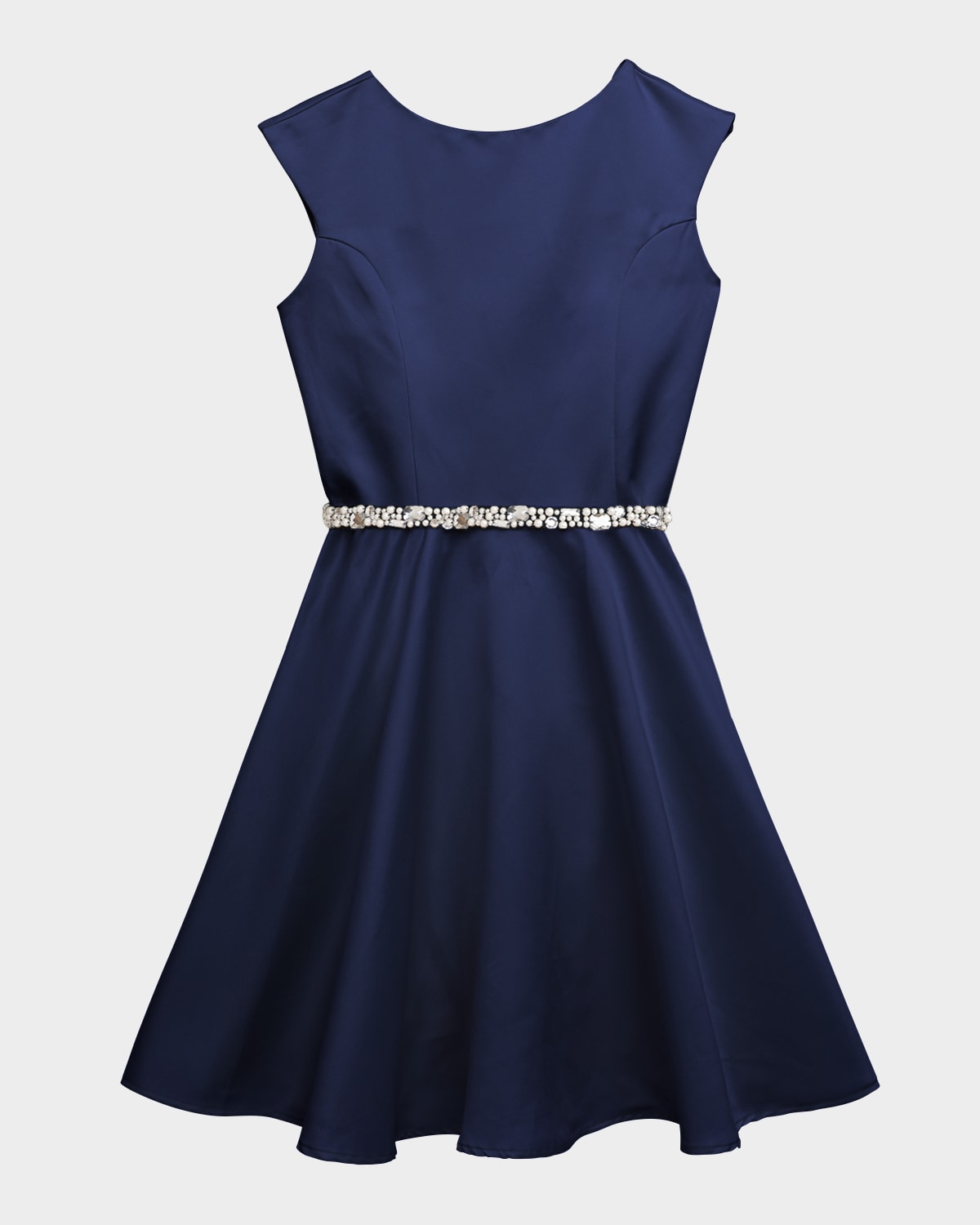 Un Deux Trois Girl's Fit-and-flare Belted Dress In Navy