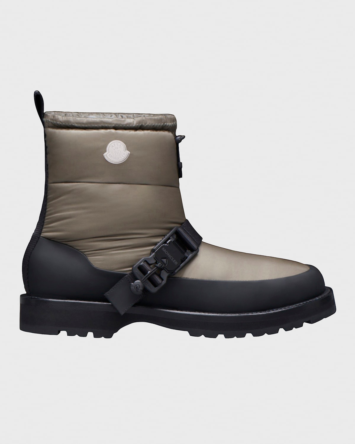 Moncler Mhyke Quilted Nylon Buckle Snow Boots In Dark Beige