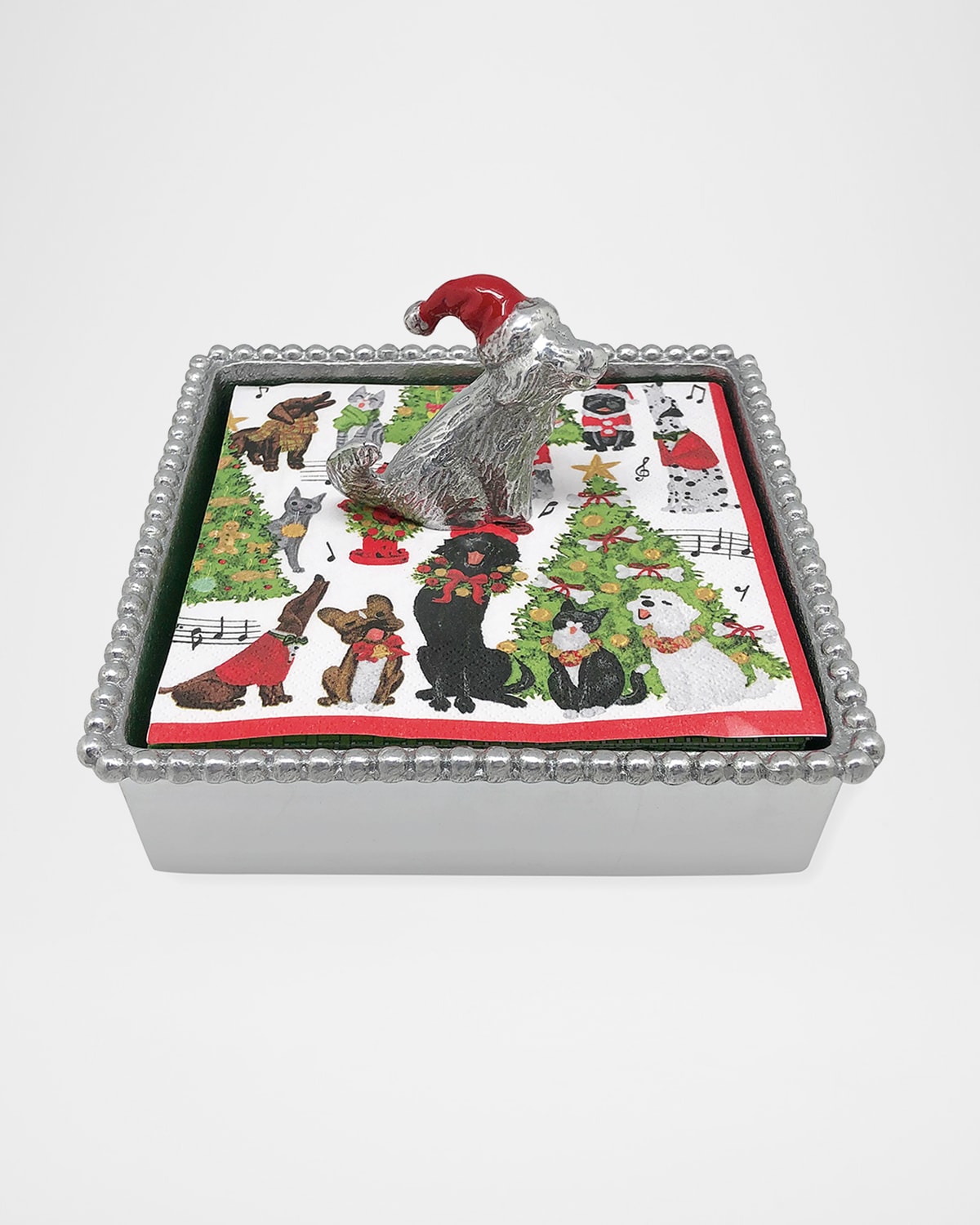 Sitting Lab W/Santa Hat Weight & Beaded Napkin Box