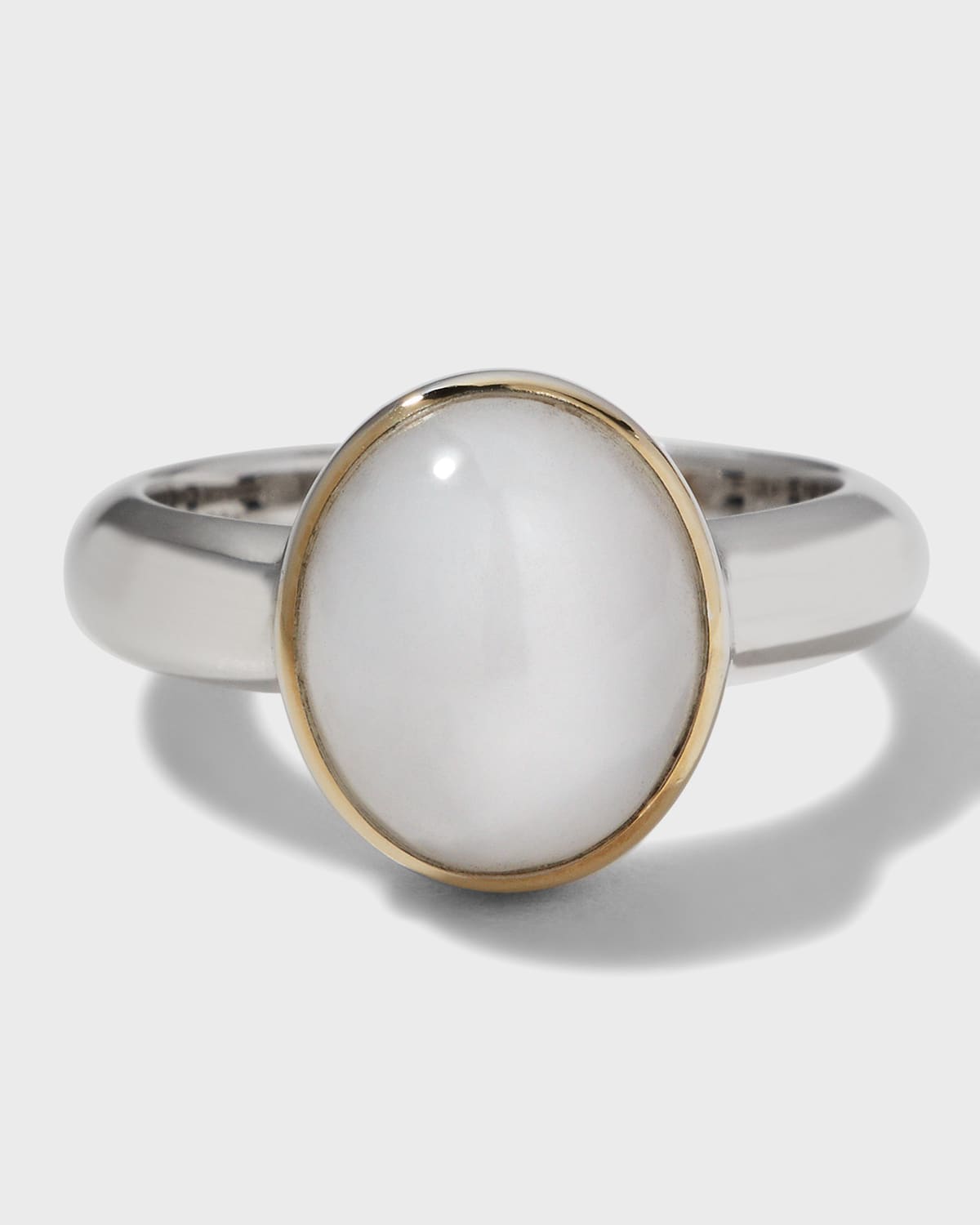 David C.A. Lin 18k White Gold Oval White Jadeite Ring, Size 6.5