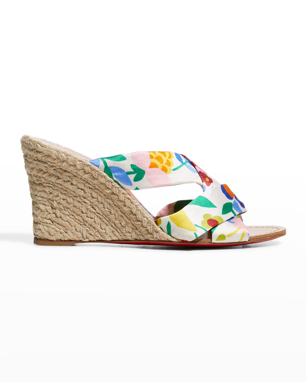 Christian Louboutin Floral Satin Red Sole Wedge Espadrilles
