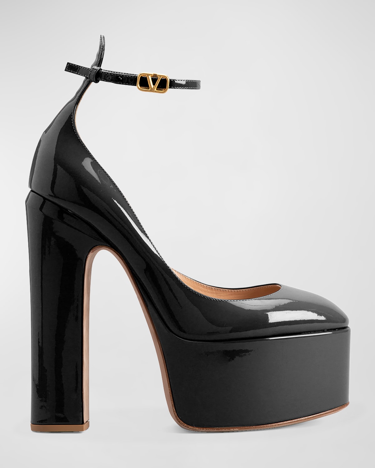 Valentino Garavani Patent Leather Ankle-strap Platform Pumps In Black