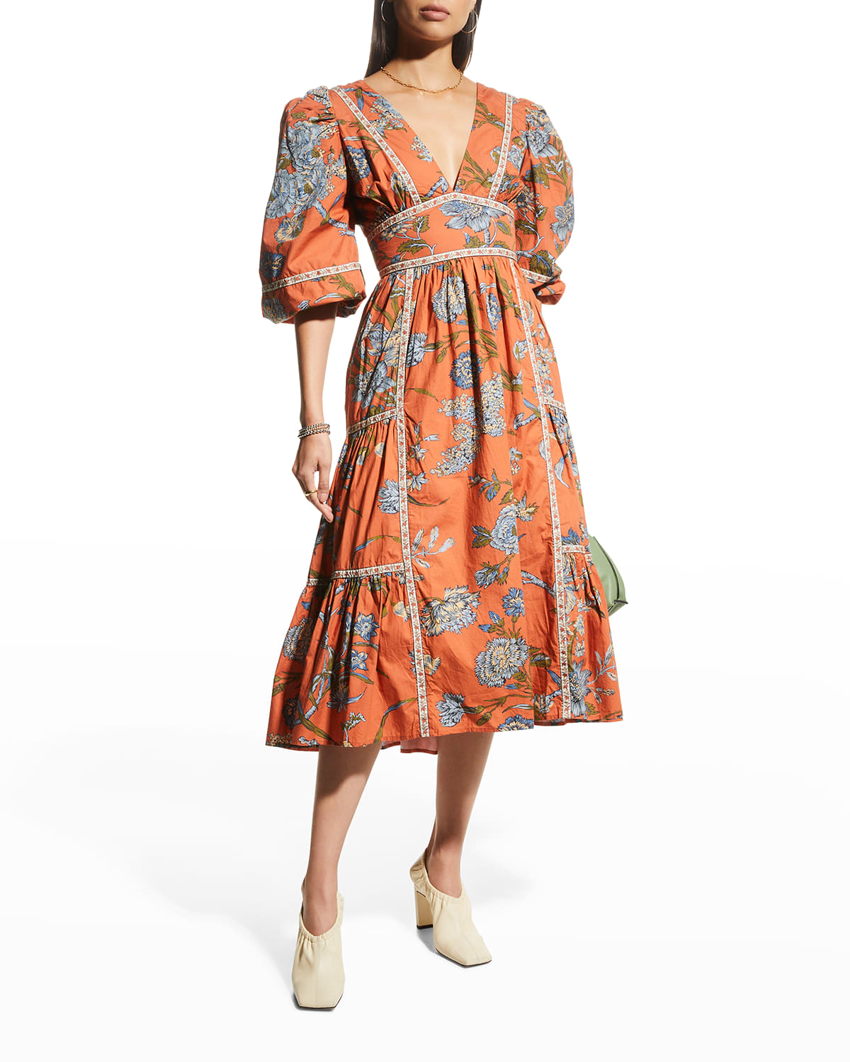 LOVE THE LABEL Floral V-Neck Puff-Sleeve Midi Dress