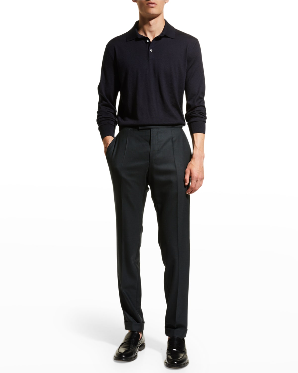 Zegna Men's Cashmere-silk Polo Shirt In Nvy Sld