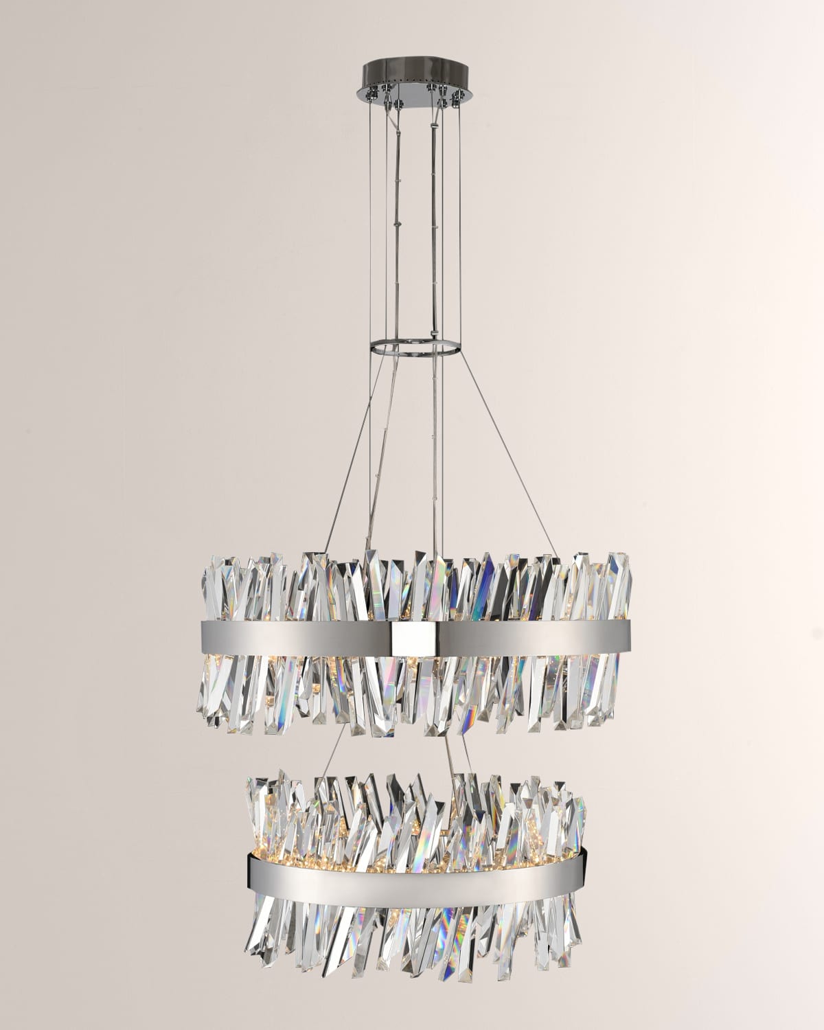 Shop Allegri Crystal By Kalco Lighting Glacier 25 + 32" 2 Tier Led Round Pendant In Polished Chrome