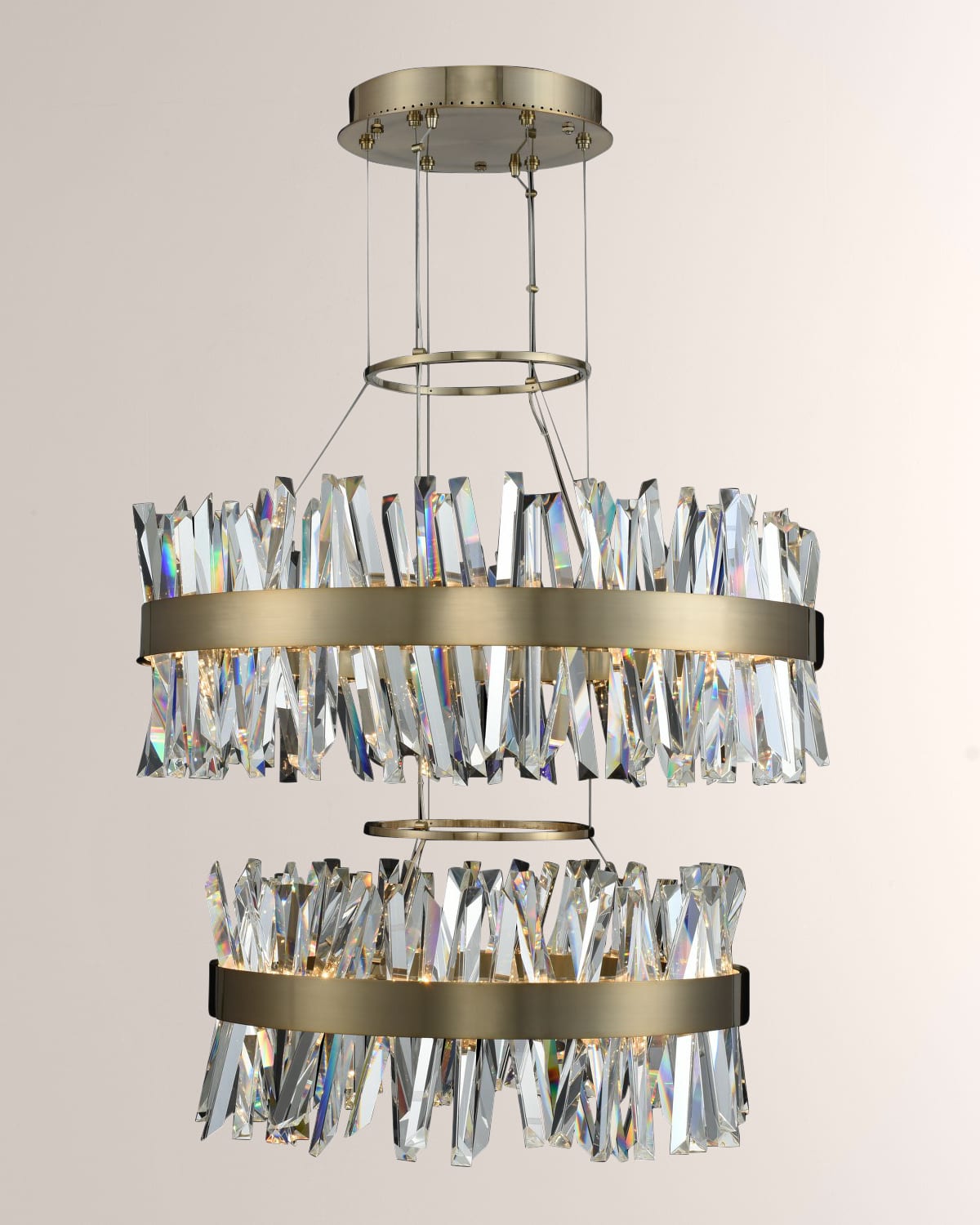 Shop Allegri Crystal By Kalco Lighting Glacier 25 + 32" 2 Tier Led Round Pendant In Brushed Champagne Gold