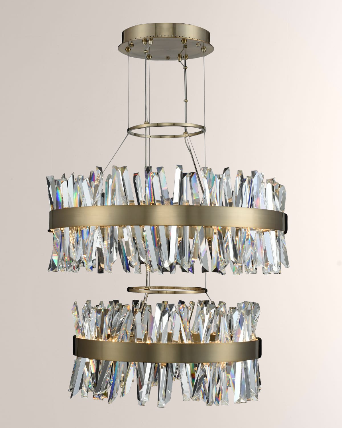 Allegri Crystal By Kalco Lighting Glacier 25 + 32" 2 Tier Led Round Chandelier In Brushed Champagne Gold