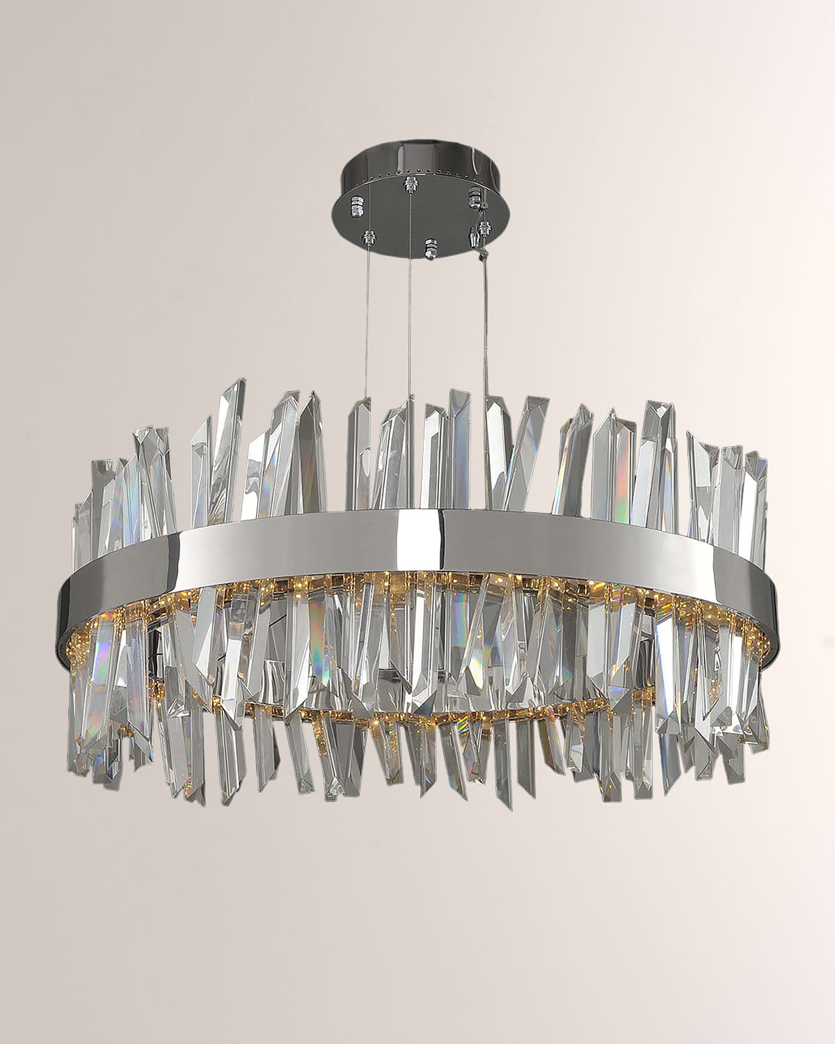 Shop Allegri Crystal By Kalco Lighting Glacier 32" Round Led Pendant Light In Polished Chrome