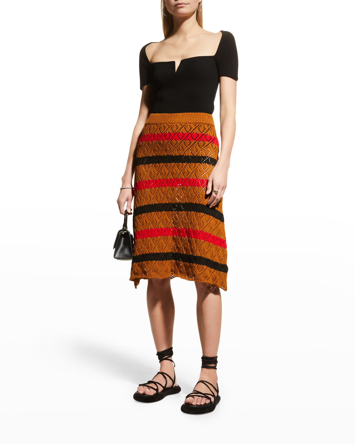 STELLA PARDO STRIPED POINTELLE SKIRT