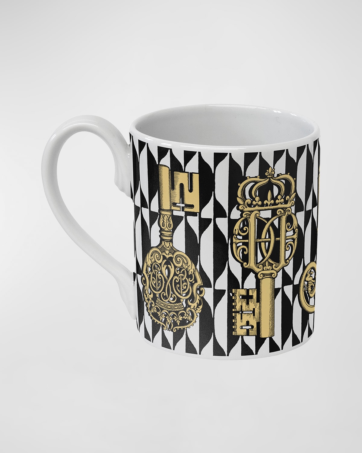Fornasetti Chiavi Gold & Losanghe Mug In Black/white