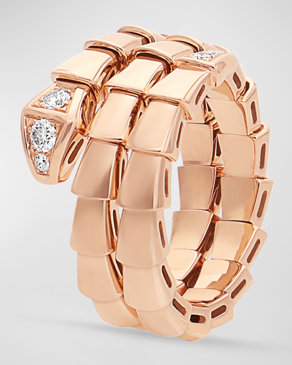 Serpenti Viper 2-Coil Ring in 18k Rose Gold and Diamonds, Size XS