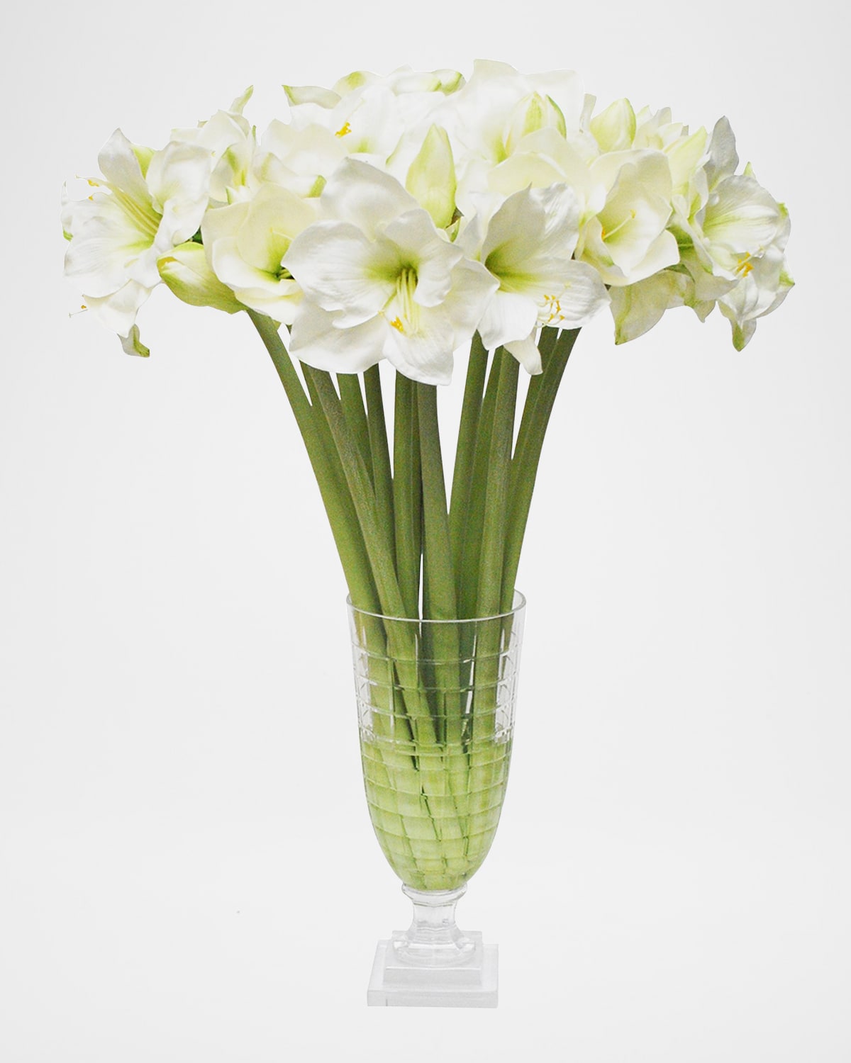 WINWARD HOME FAUX AMARYLLIS FLORAL ARRANGEMENT IN SQUARE CUT VASE 
