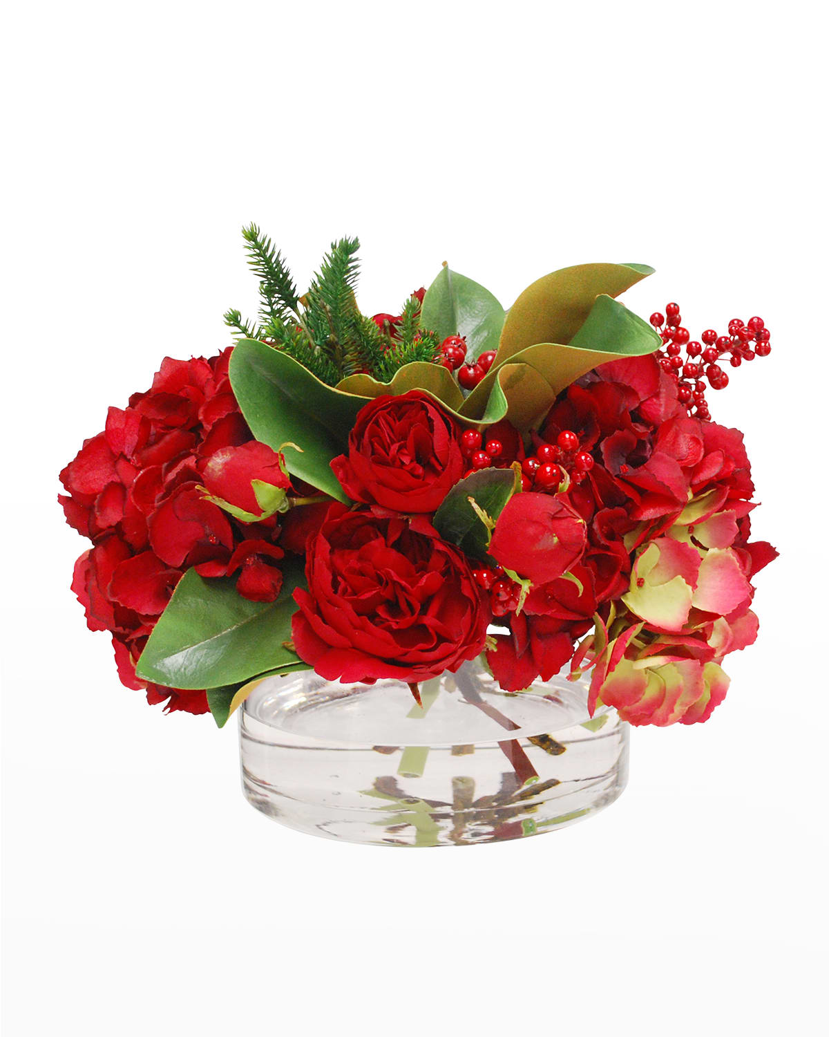 Winward Home Faux Hydrangea Mix Berry Floral Arrangement In Vase In Red/green