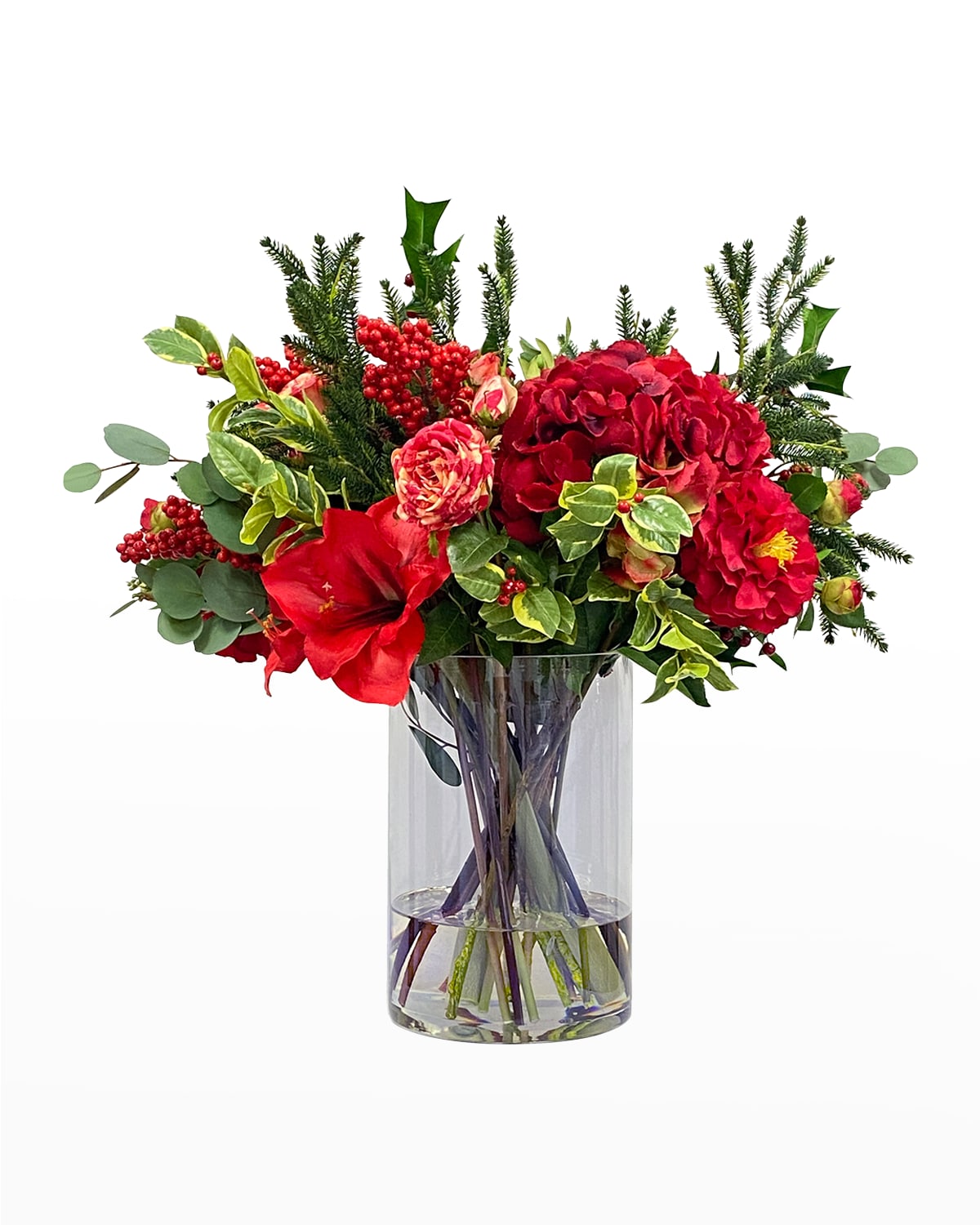Winward Home Faux Camellia Amaryllis Floral Arrangement In Vase In Red/green