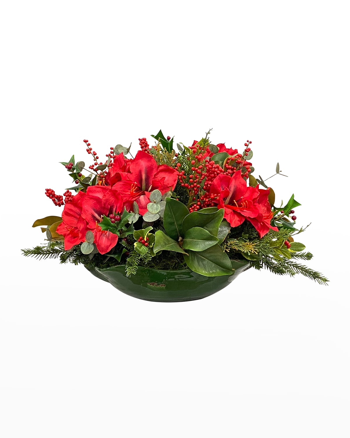 Winward Home Faux Amaryllis Berry Floral Arrangement In Basket In Red/green