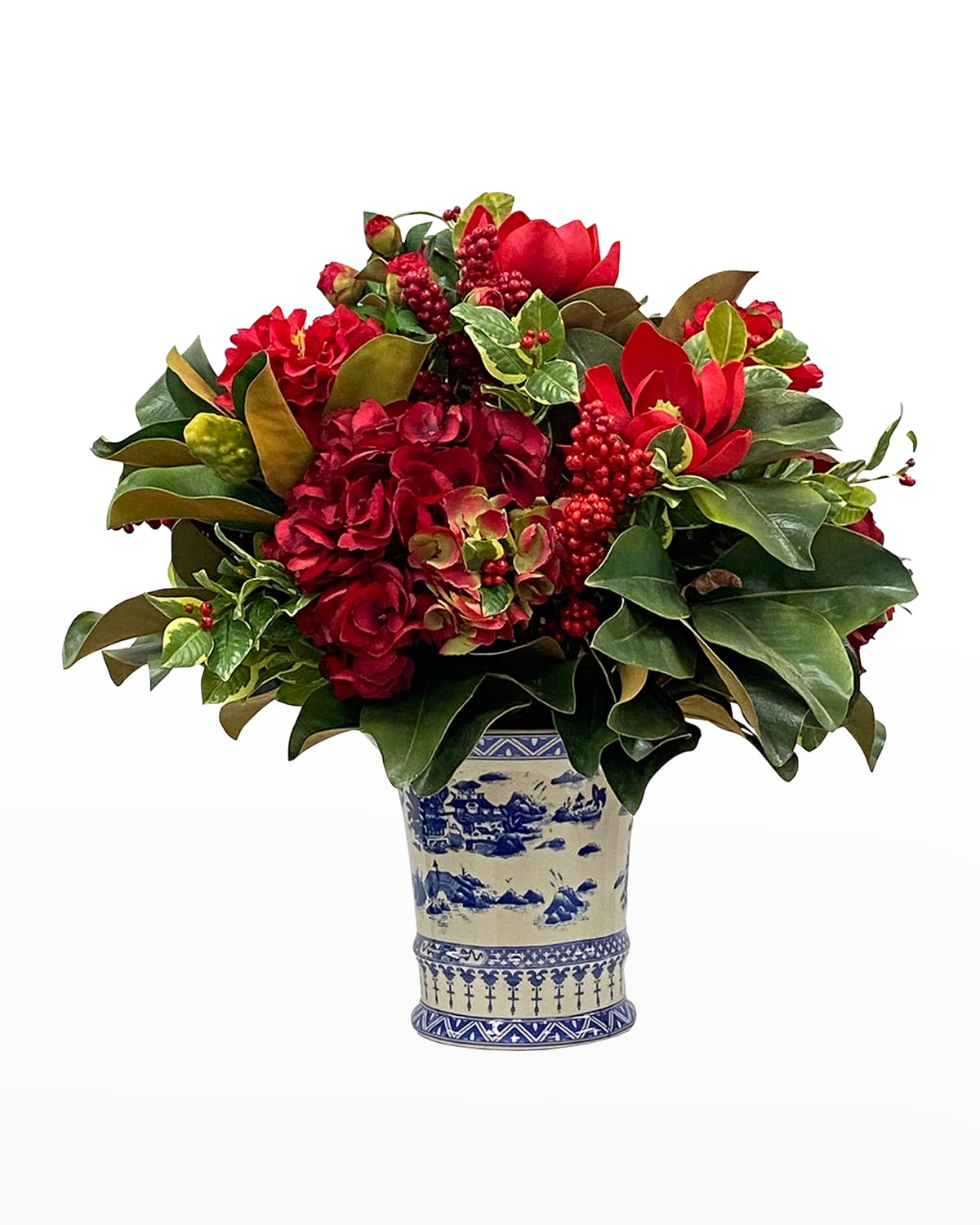 Shop Winward Home Faux Hydrangea Floral Arrangement In China Pot In Red/green