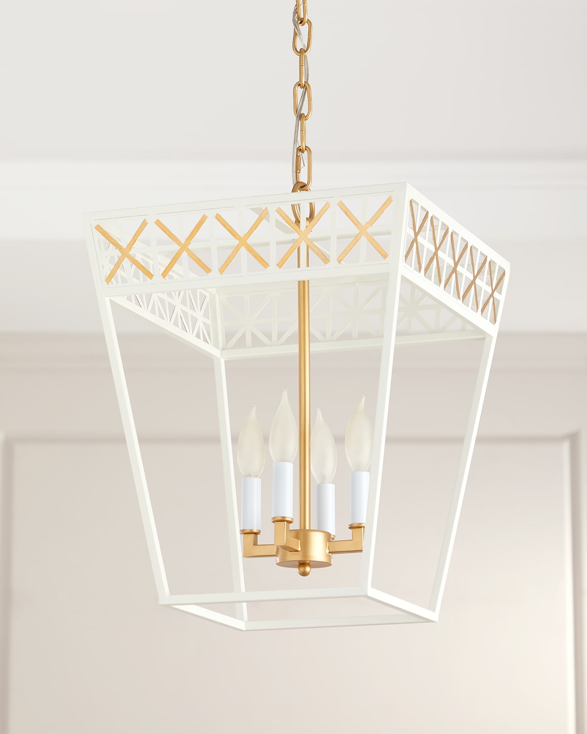 Old World Design Caitlyn Gloss White & Gold Lantern In White