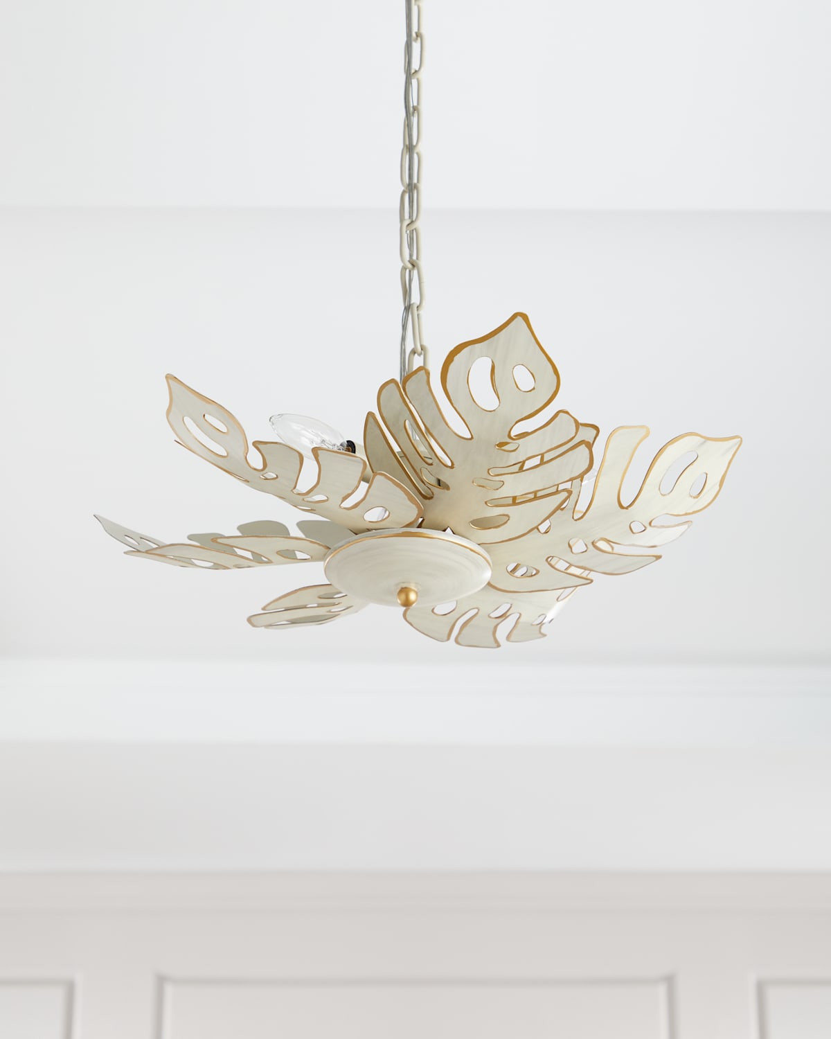 Old World Design Collins Tropical Leaf Semi-flush Pendant Light In Cream