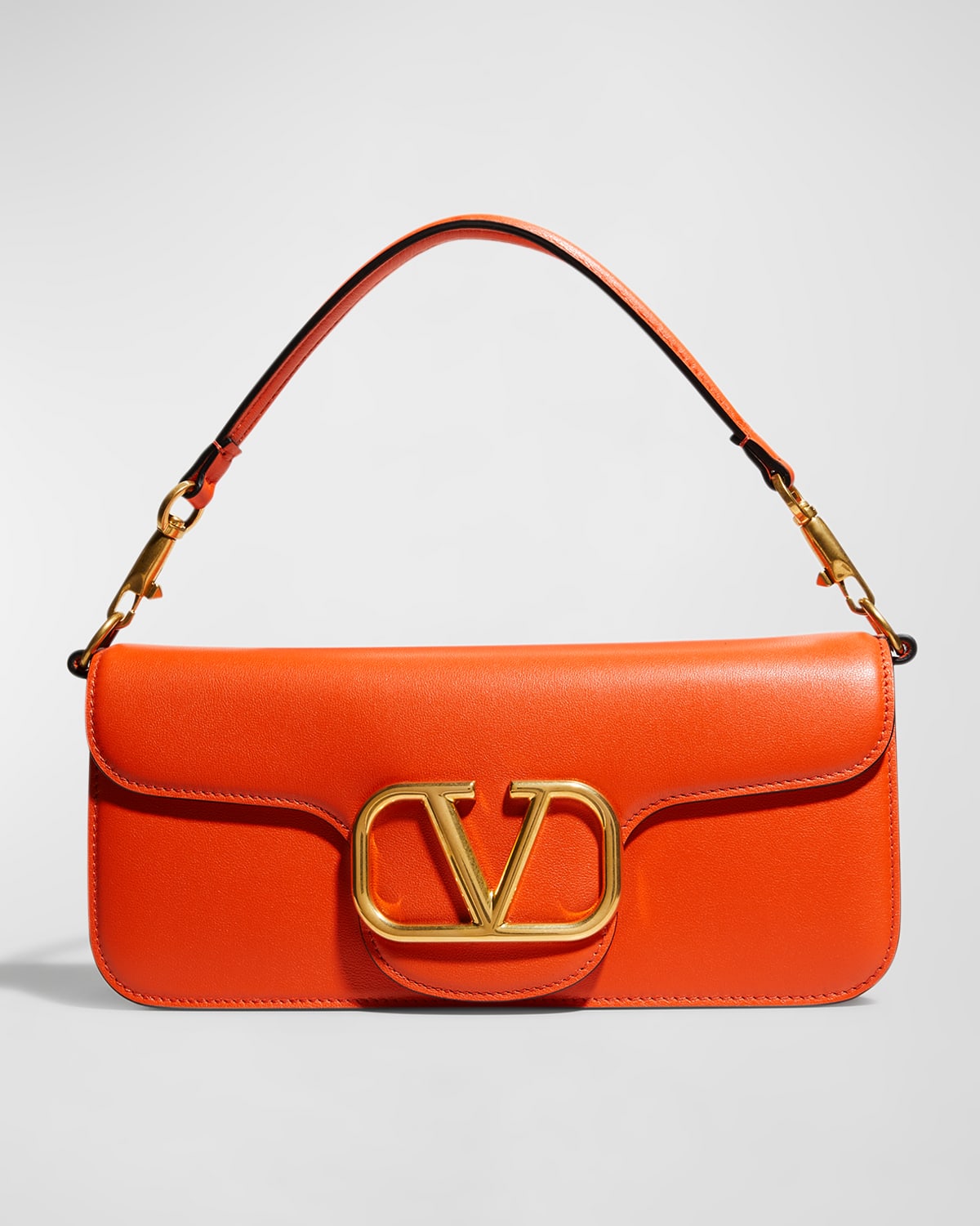 Valentino Garavani Vlogo Lambskin Leather Shoulder Bag In Orange