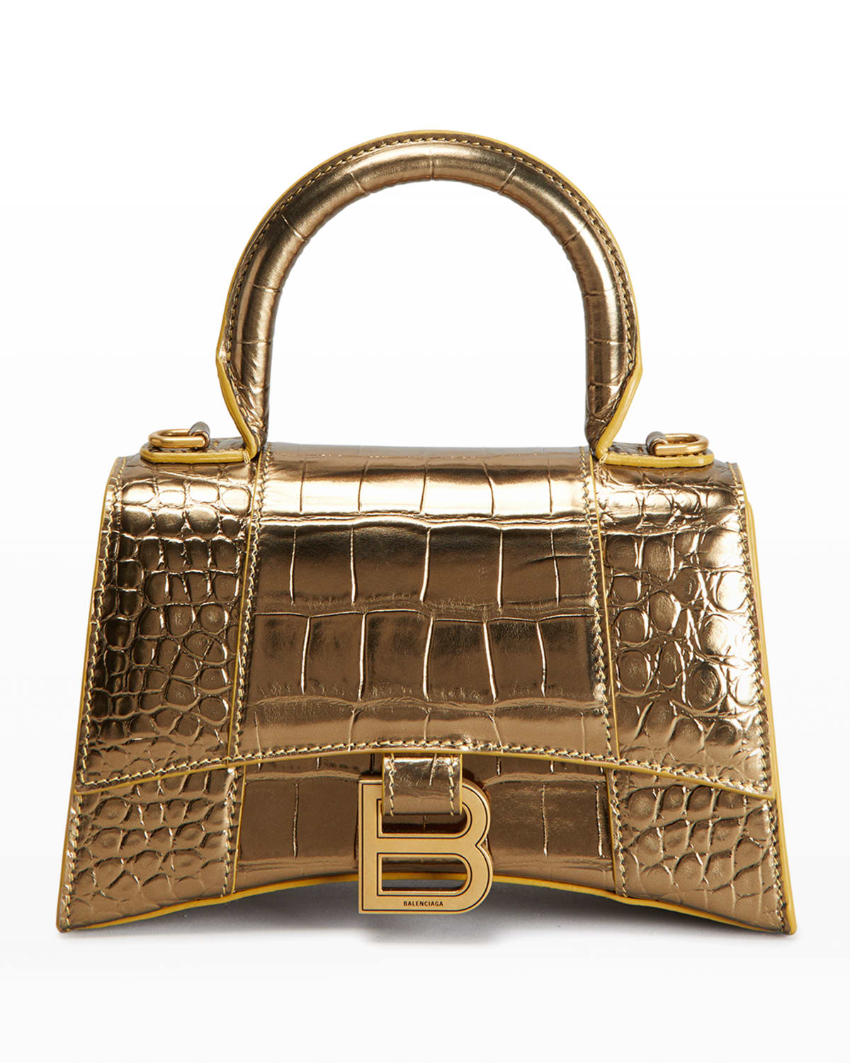 Balenciaga Hourglass XS Mock-Croc Metallic Top-Handle Bag