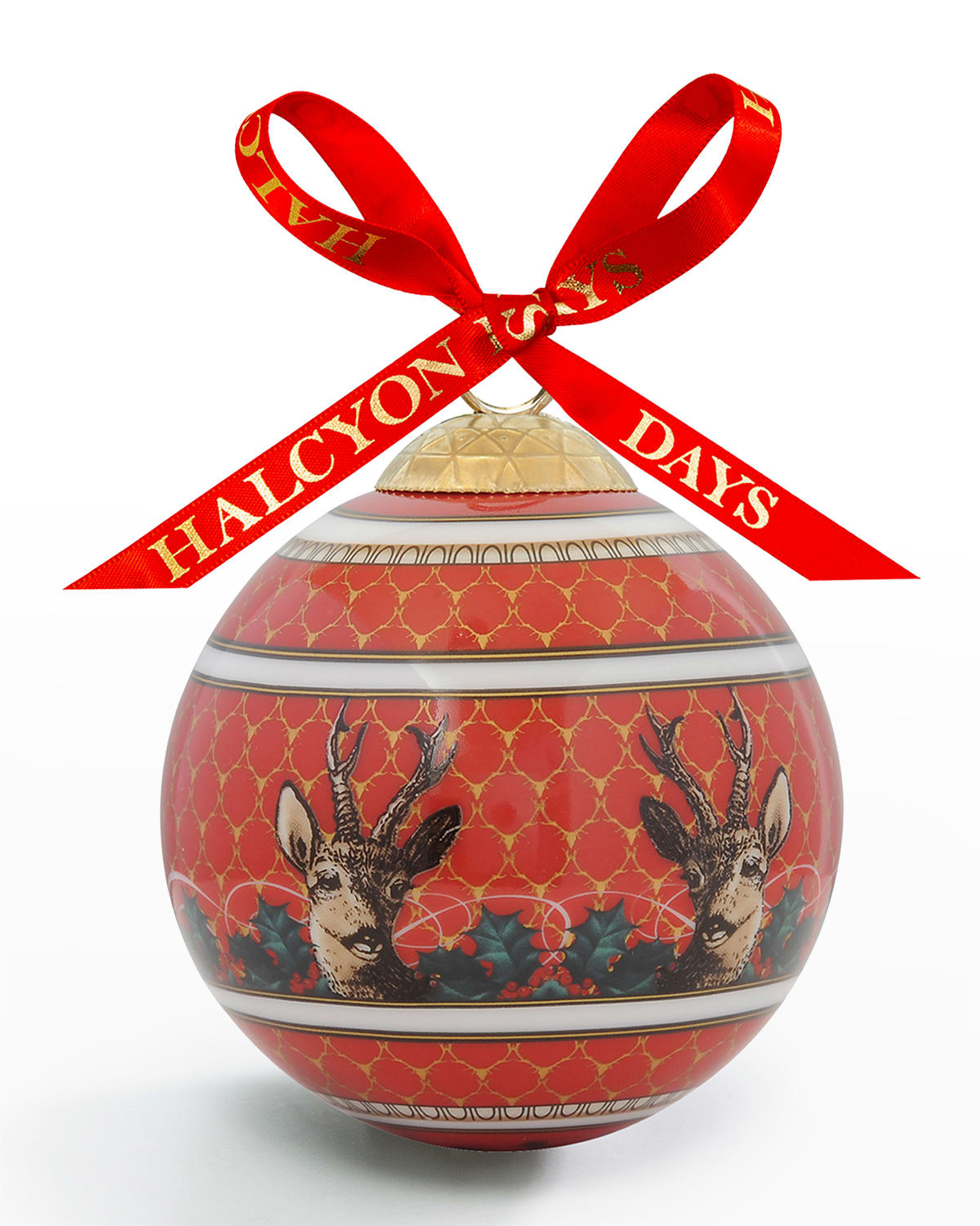 Halcyon Days Antler Trellis & Stag Red Bauble Christmas Ornament In Red