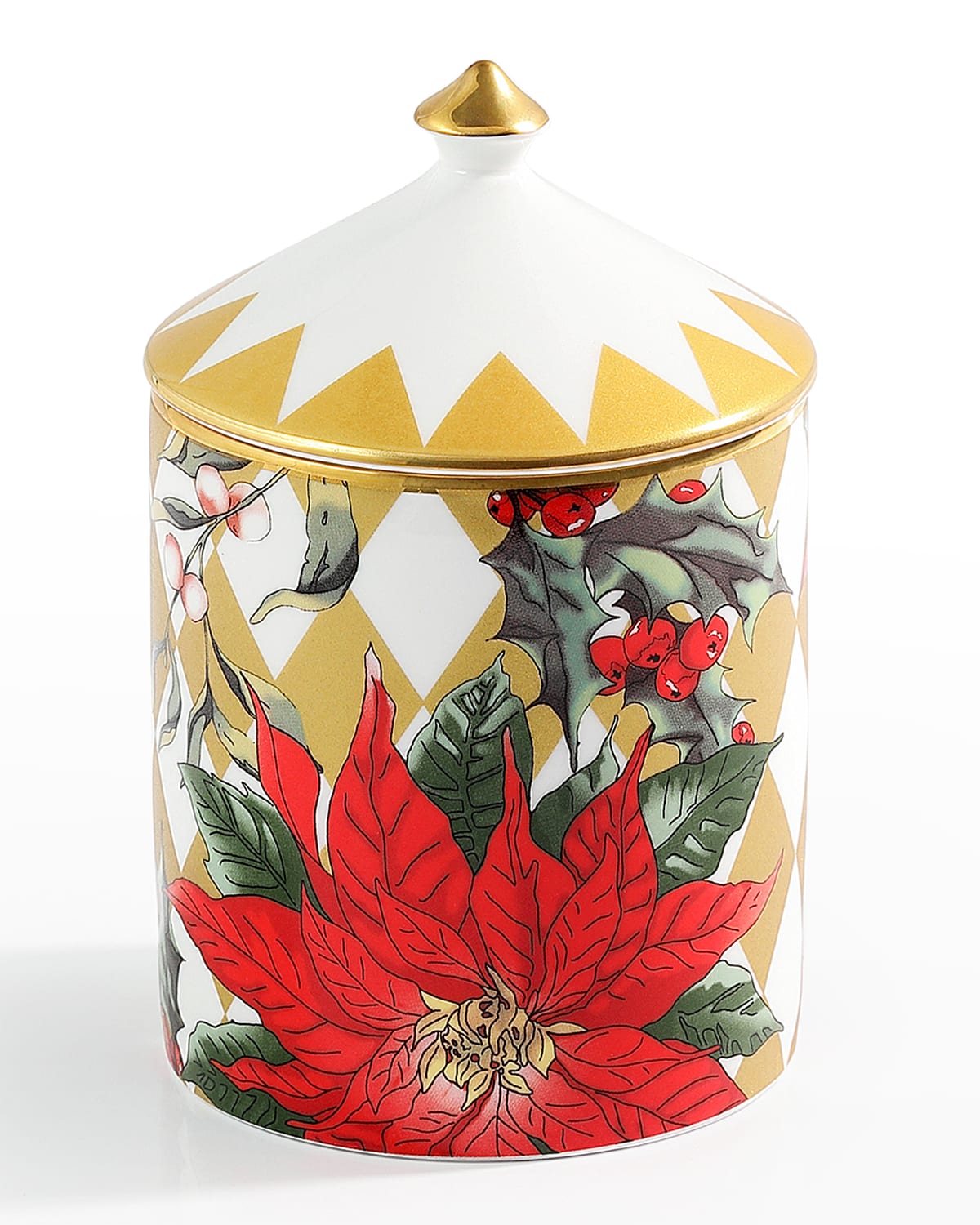 Halcyon Days Parterre With Poinsettia Lidded Candle In Gold